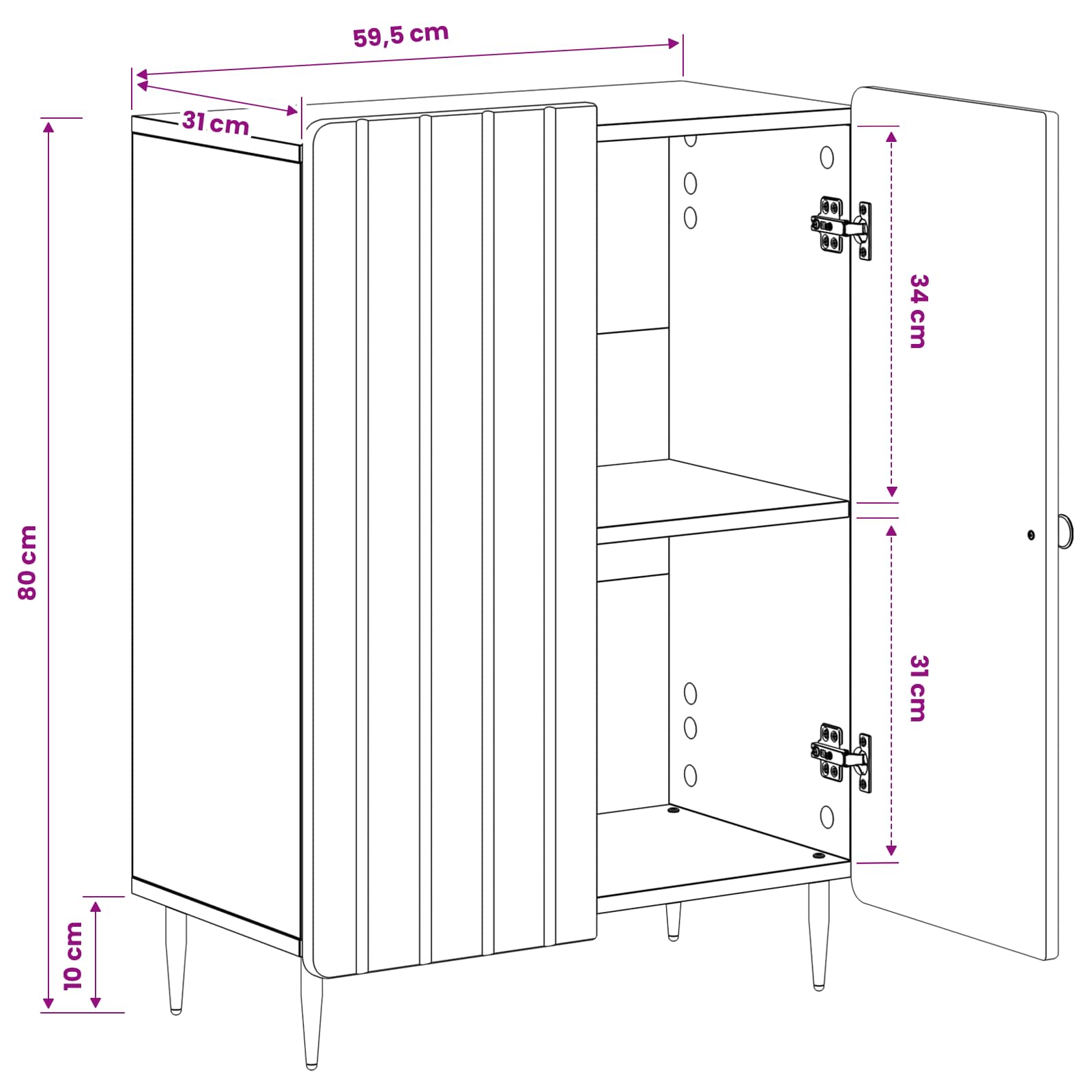 vidaXL Badkamer Opbergkast ZWOLLE Wit 59,5 x 31 x 79,5 cm Bewerkt hout