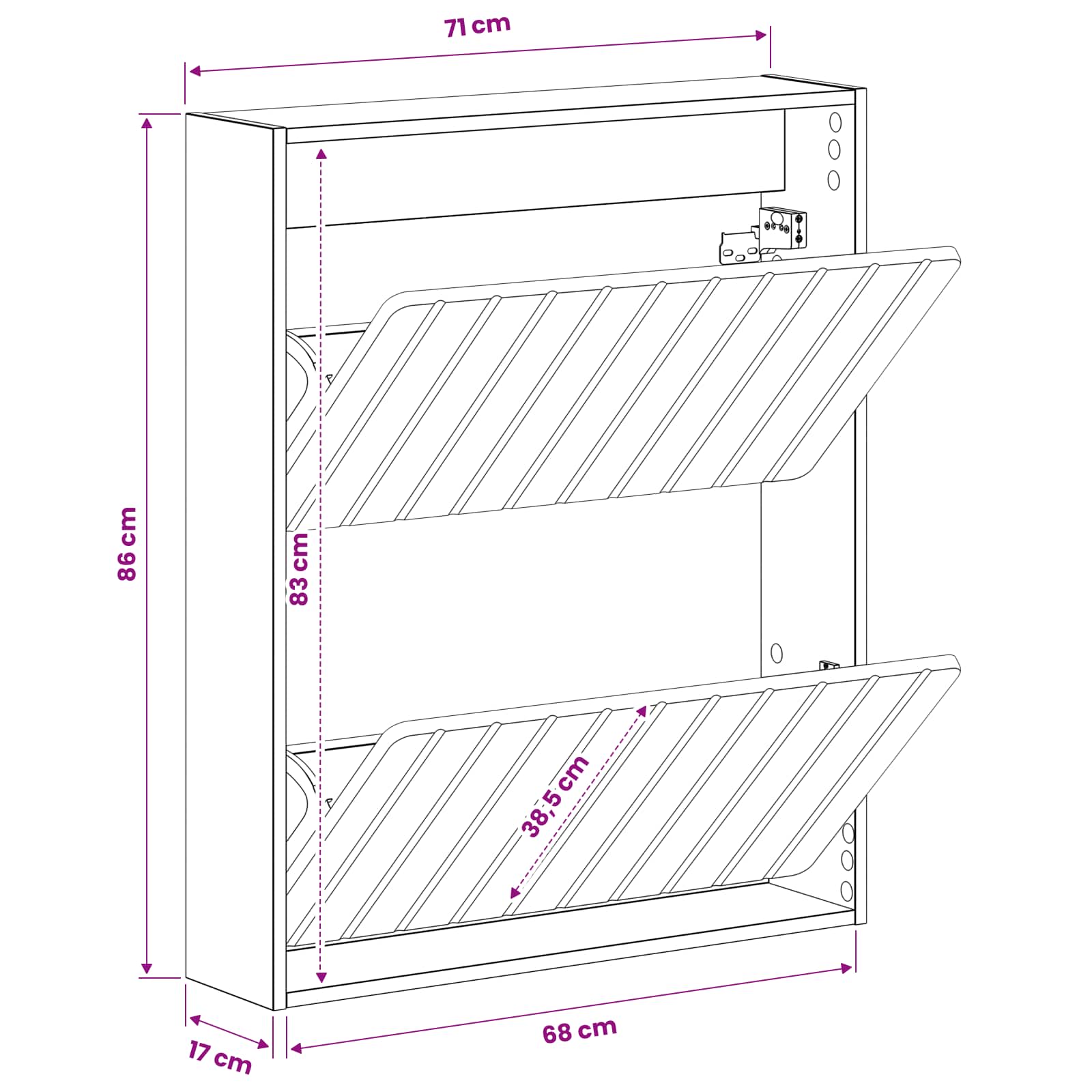 vidaXL Wandgemonteerde Schoenkast ZWOLLE 71 x 17 x 86 cm Bewerkt hout