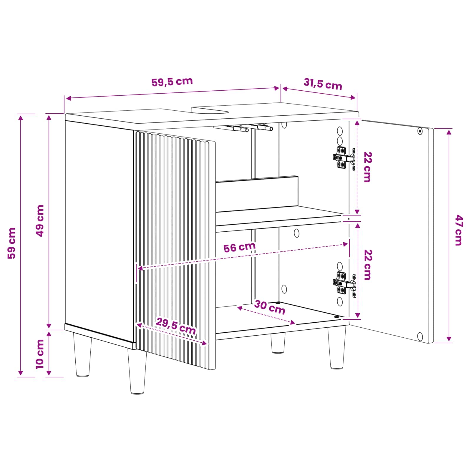 vidaXL Badkamer wastafelkast ARNHEM Wit 59,5 x 31,5 x 59 cm