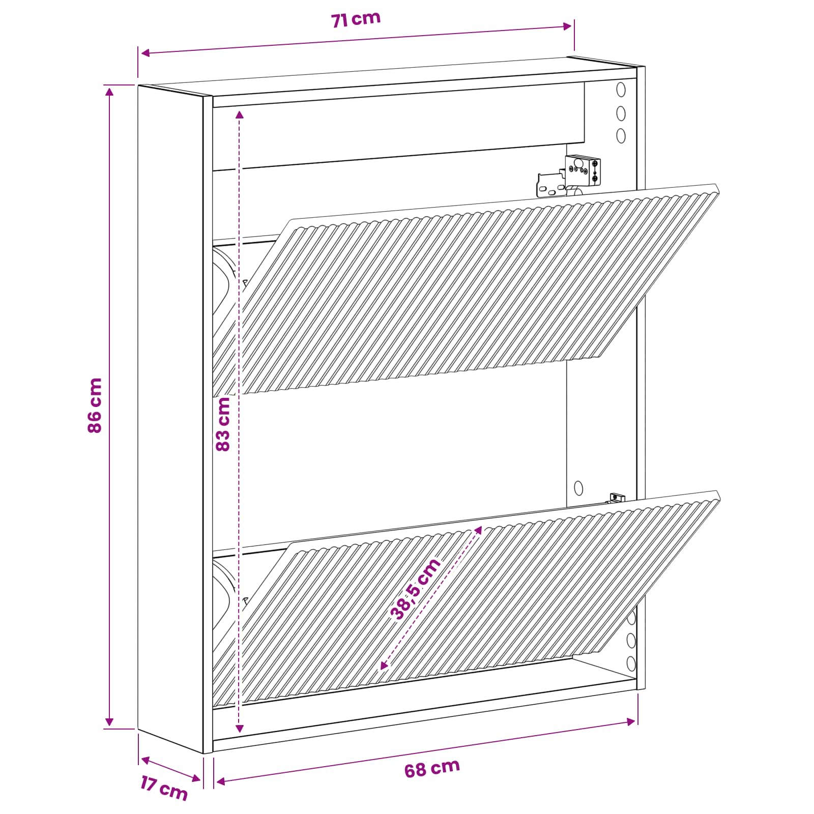 vidaXL Wandgemonteerde Schoenkast ARNHEM 71 x 17 x 86 cm Bewerkt hout