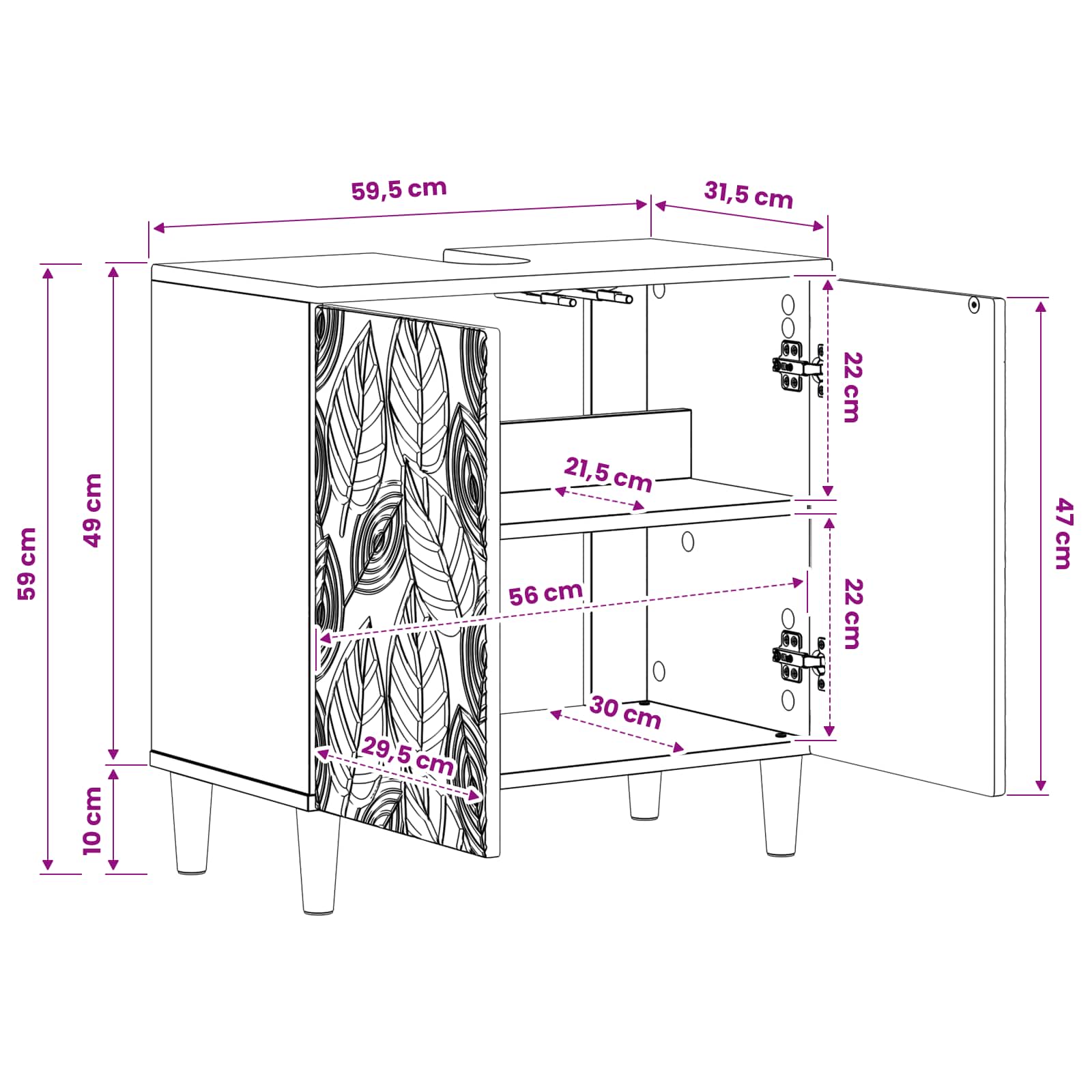 vidaXL Badkamer wastafelkast DELFT Wit 59,5 x 31,5 x 59 cm