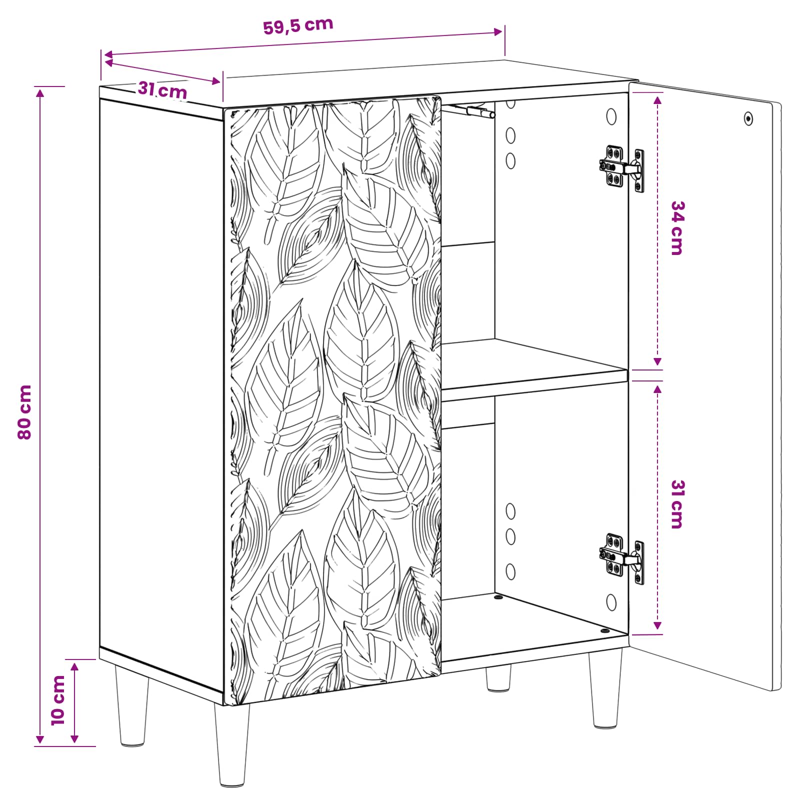 vidaXL Badkamer Opbergkast DELFT Wit 59,5 x 31 x 80 cm Bewerkt hout