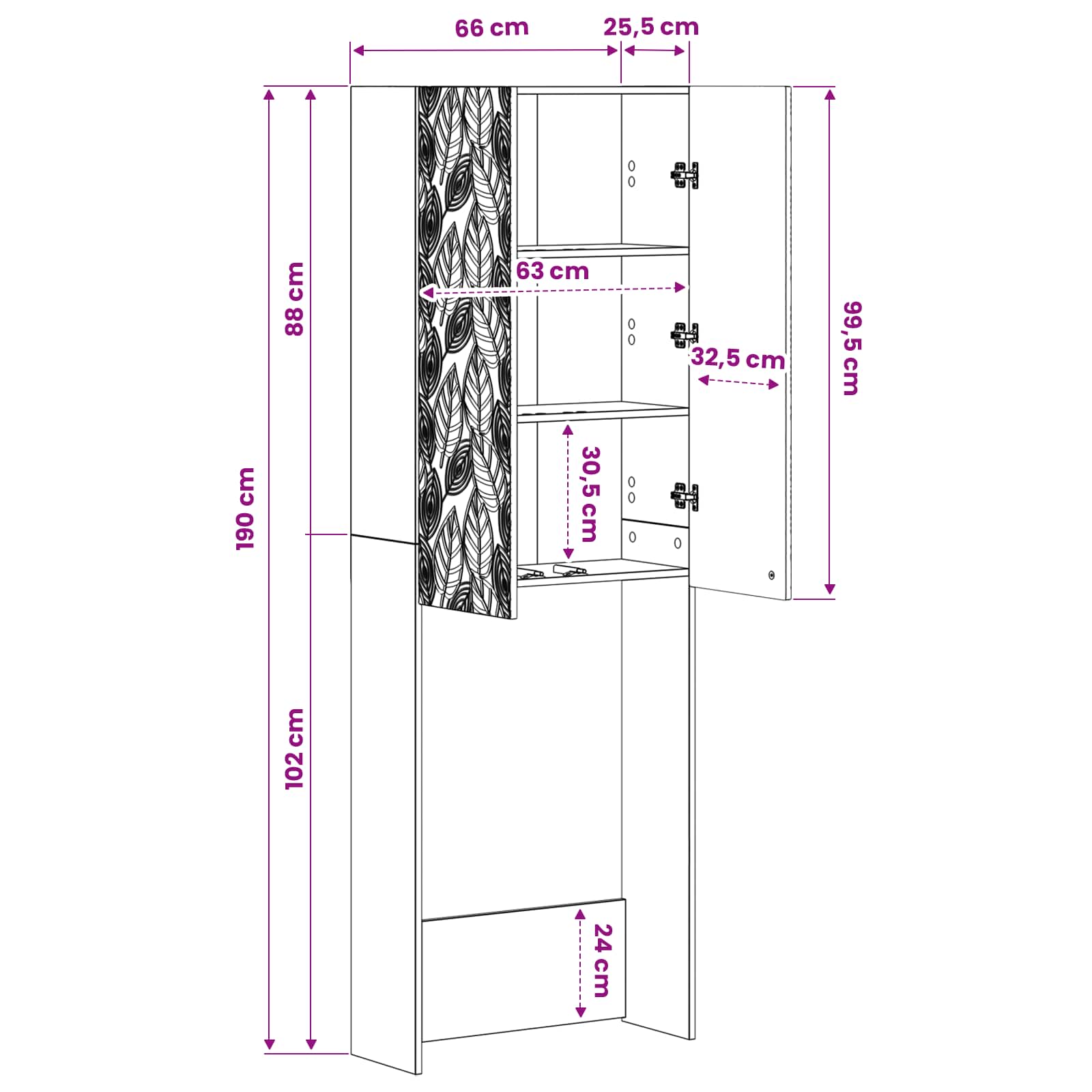 vidaXL Toiletkast DELFT Wit 66 x 25,5 x 190 cm Bewerkt hout