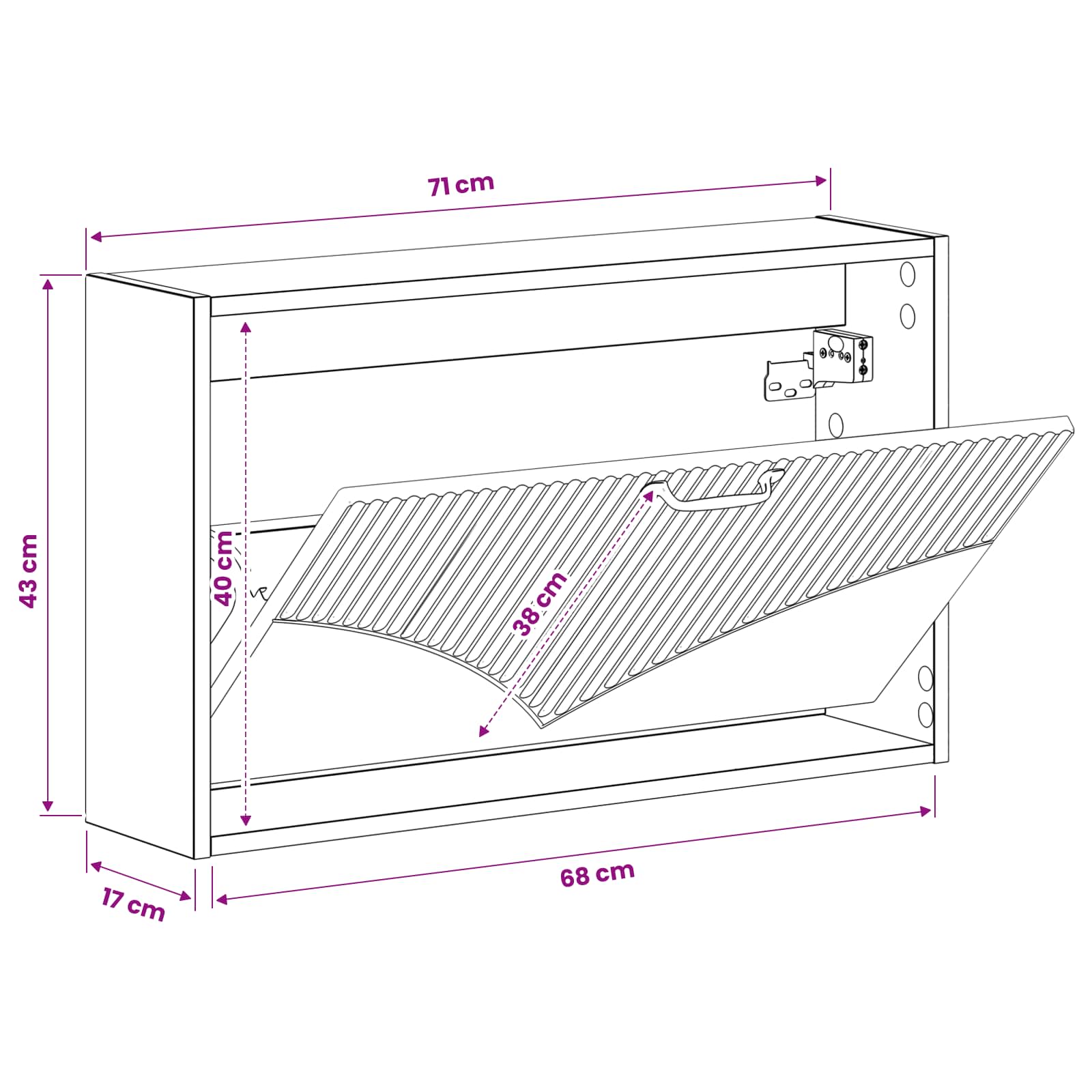 vidaXL Wandgemonteerde Schoenkast HOORN 71 x 17 x 43 cm Bewerkt hout