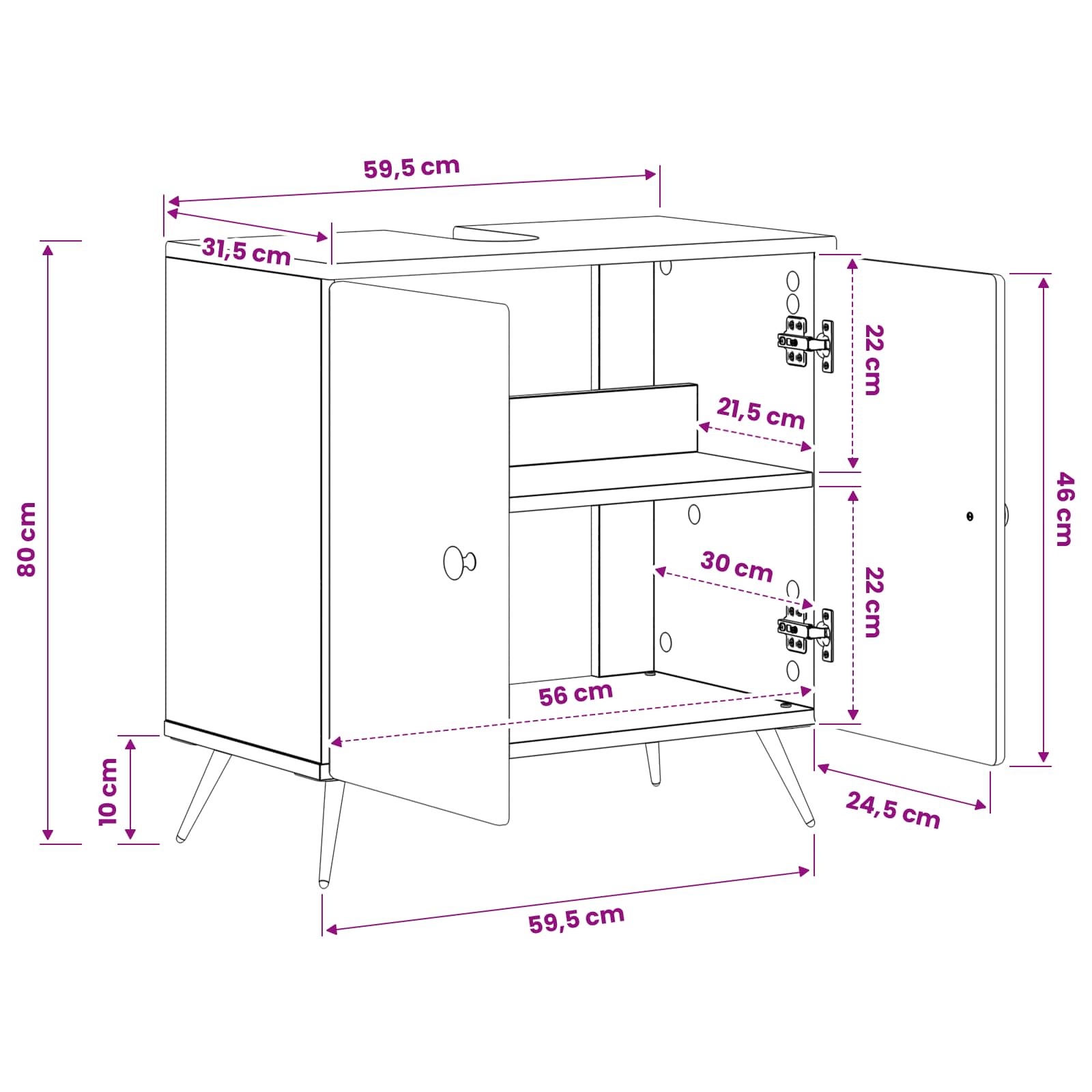 vidaXL Badkamer wastafelkast BREDA Wit 59,5 x 31,5 x 59 cm