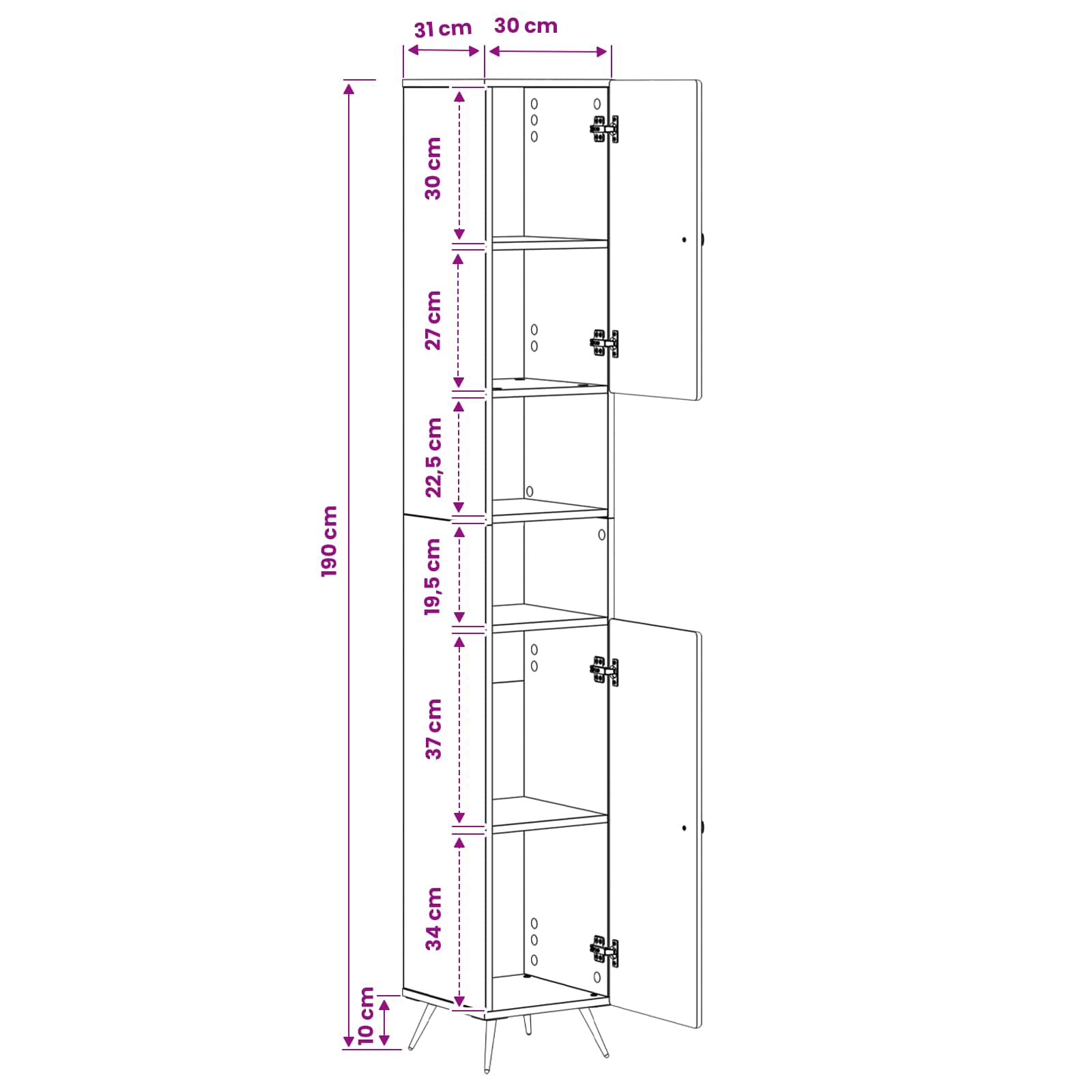 vidaXL Badkamerkast met Open Plank BREDA Wit 30 x 31 x 190 cm