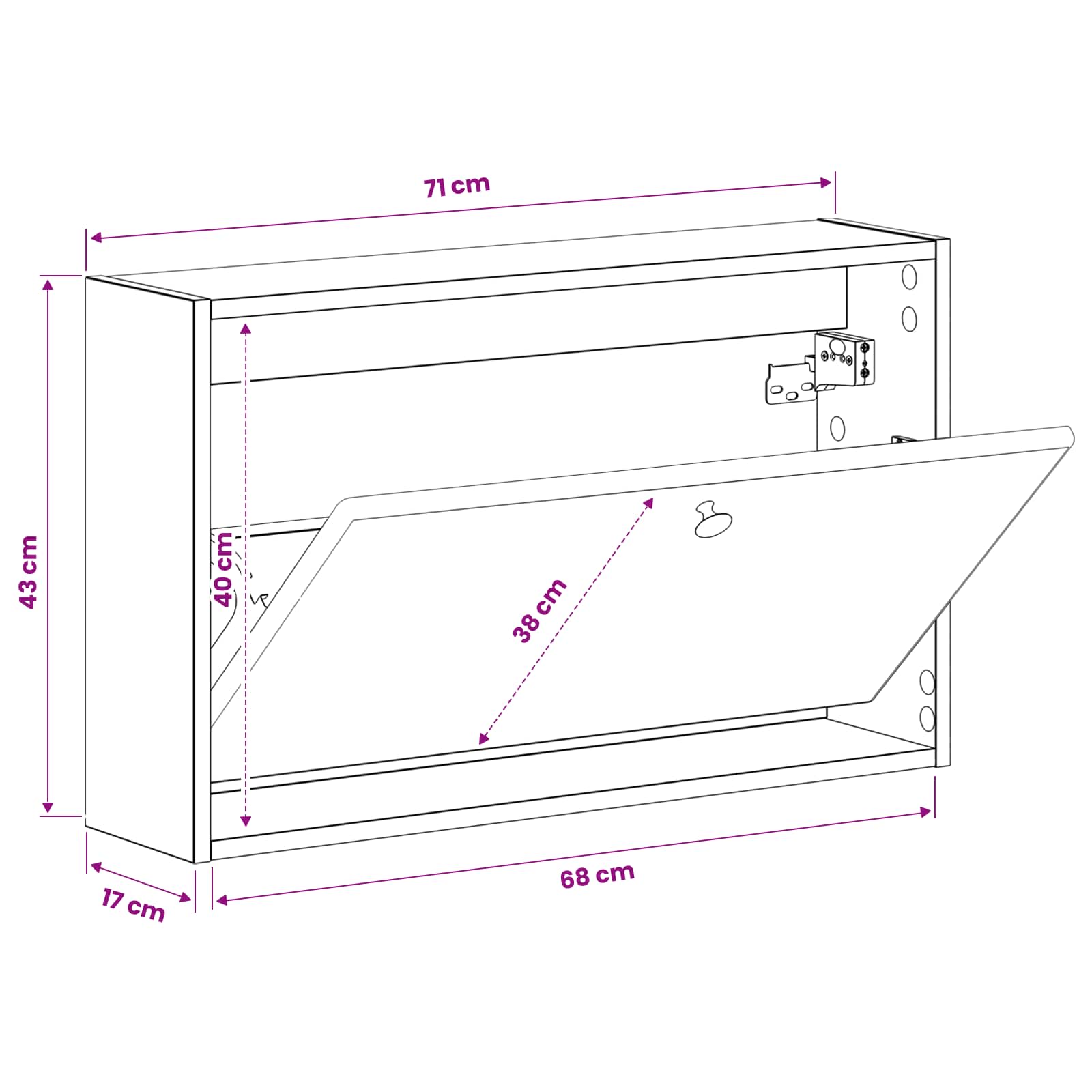 vidaXL Wandgemonteerde Schoenkast BREDA 71 x 17 x 43 cm Bewerkt hout