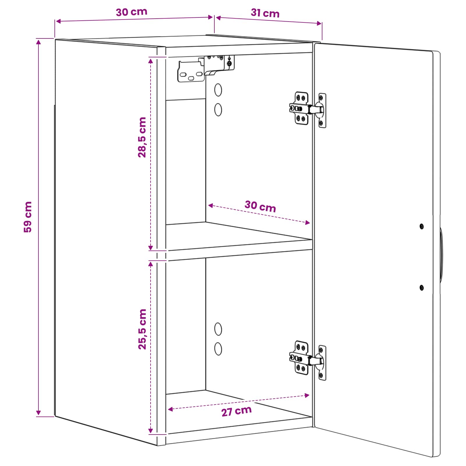 vidaXL Badkamer wandkast UTRECHT Wit 30 x 31 x 59 cm Bewerkt hout