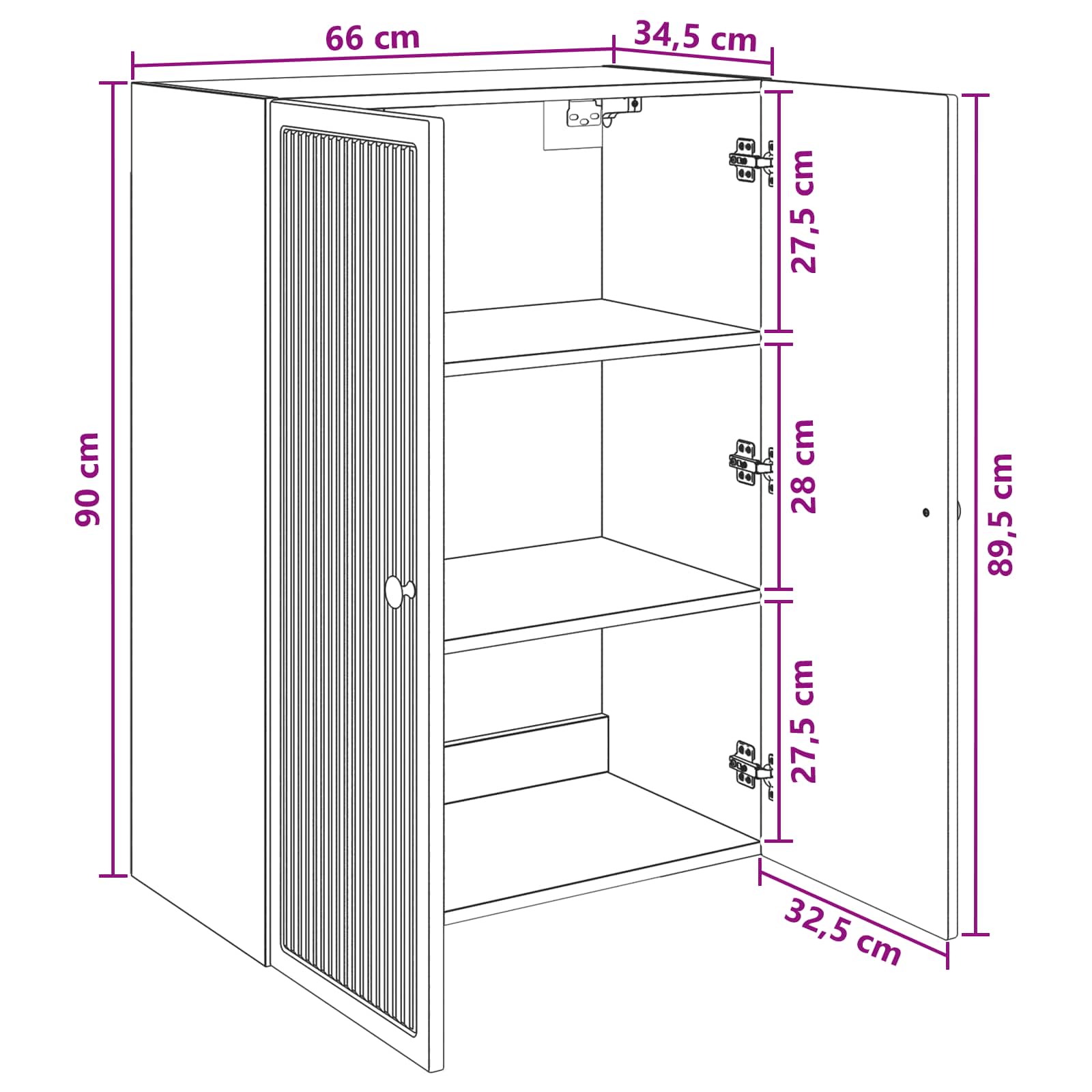 vidaXL Wandkast Wit 66 x 34,5 x 90 cm Bewerkt hout