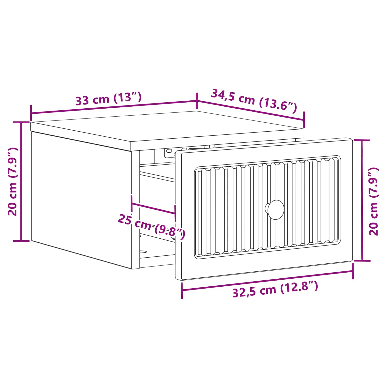 vidaXL Wandbeugel Bedkast 2 pcs Sonoma Eiken 33 x 34,5 x 20 cm