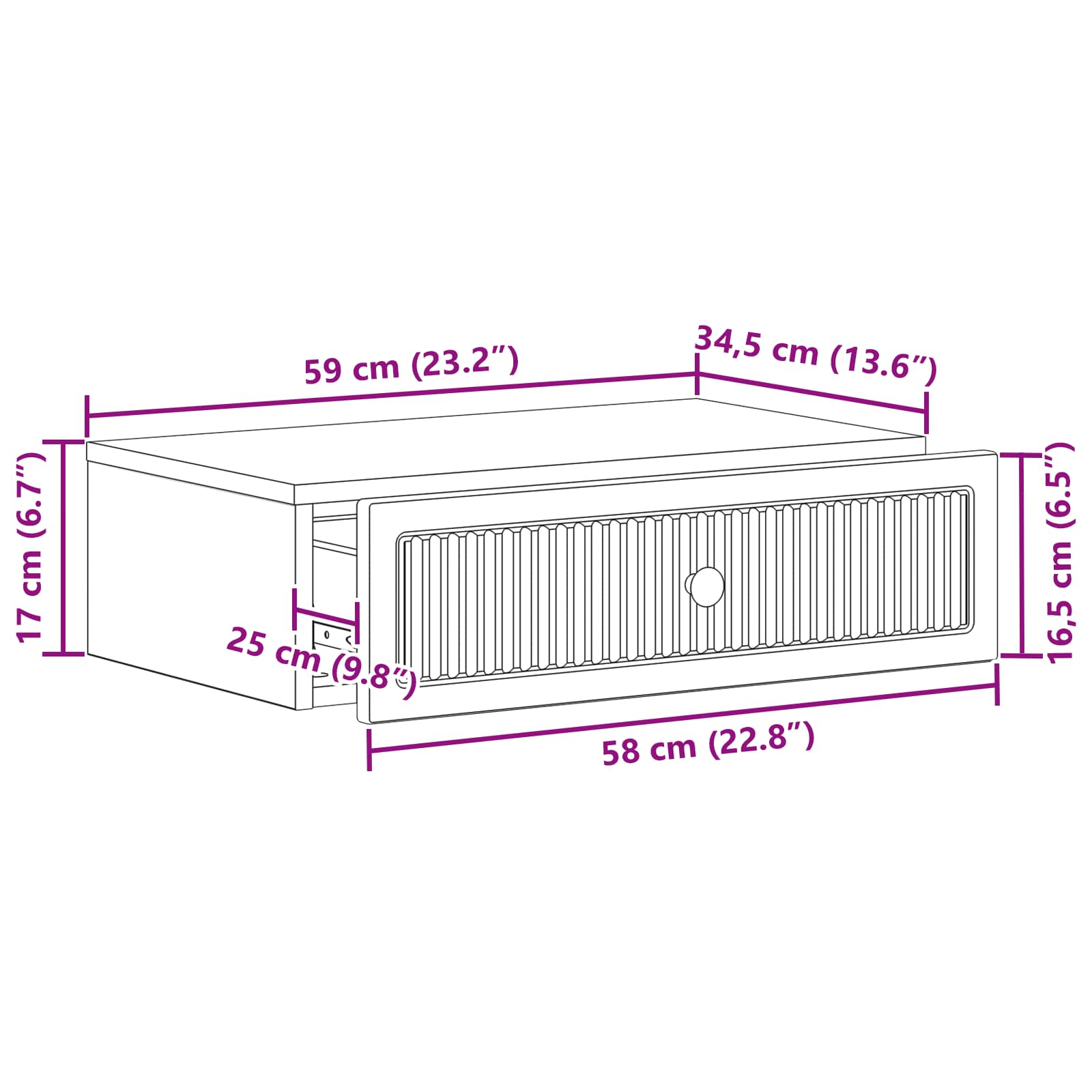 vidaXL Wandmontage Zijtafel Zwart 59 x 34,5 x 17 cm Bewerkt hout