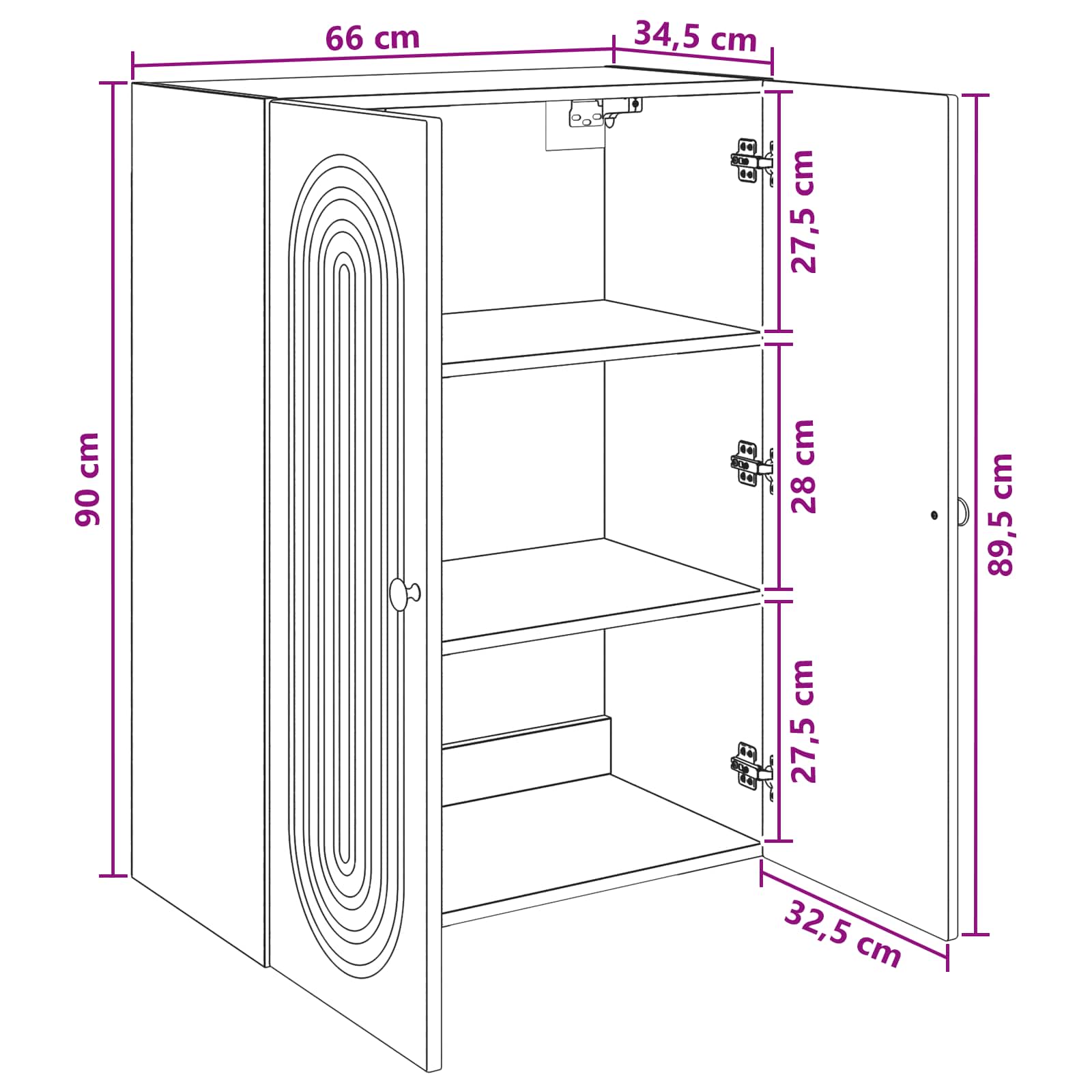 vidaXL Wandkast Wit 66 x 34,5 x 90 cm Bewerkt hout