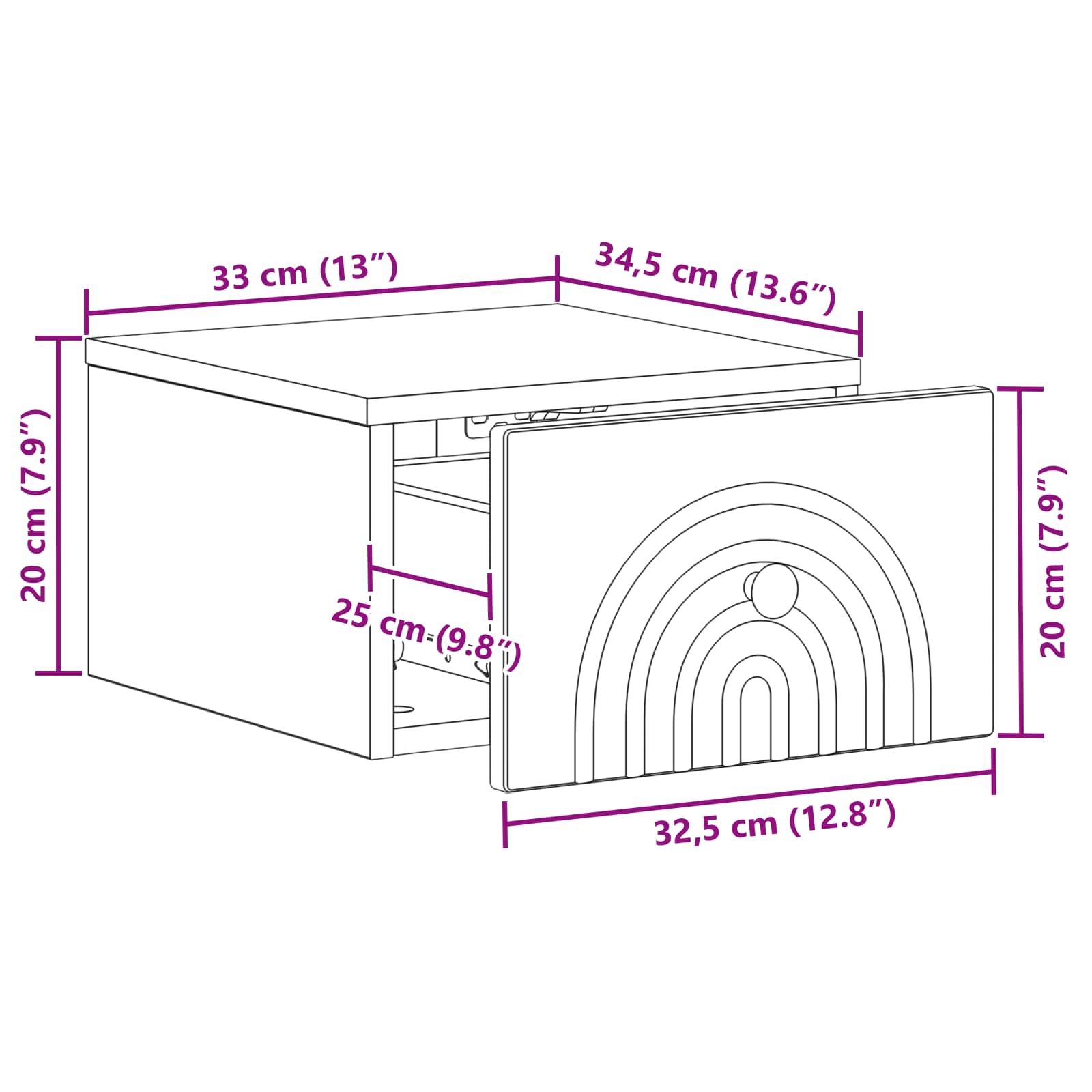 vidaXL Wandbeugel Bedkast 2 pcs Wit 33 x 34,5 x 20 cm Bewerkt hout