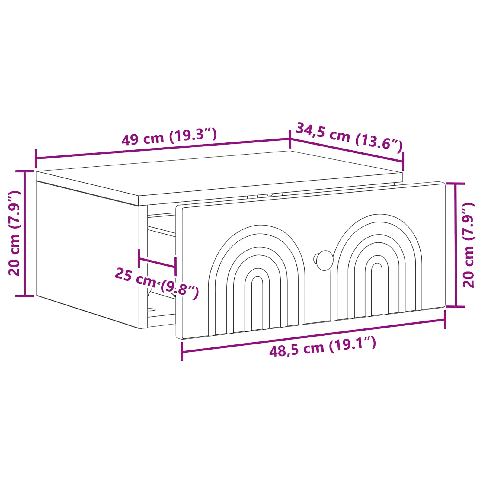 vidaXL Wandbeugel Bedkast 2 pcs Wit 49 x 34,5 x 20 cm Bewerkt hout