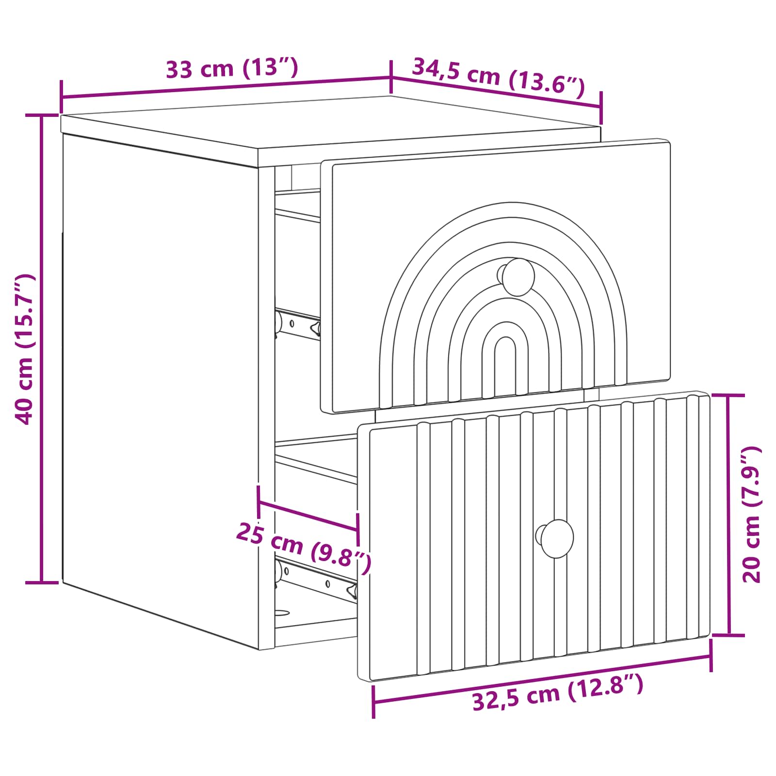 vidaXL Wandbeugel Bedkast 2 pcs Wit 33 x 34,5 x 40 cm Bewerkt hout