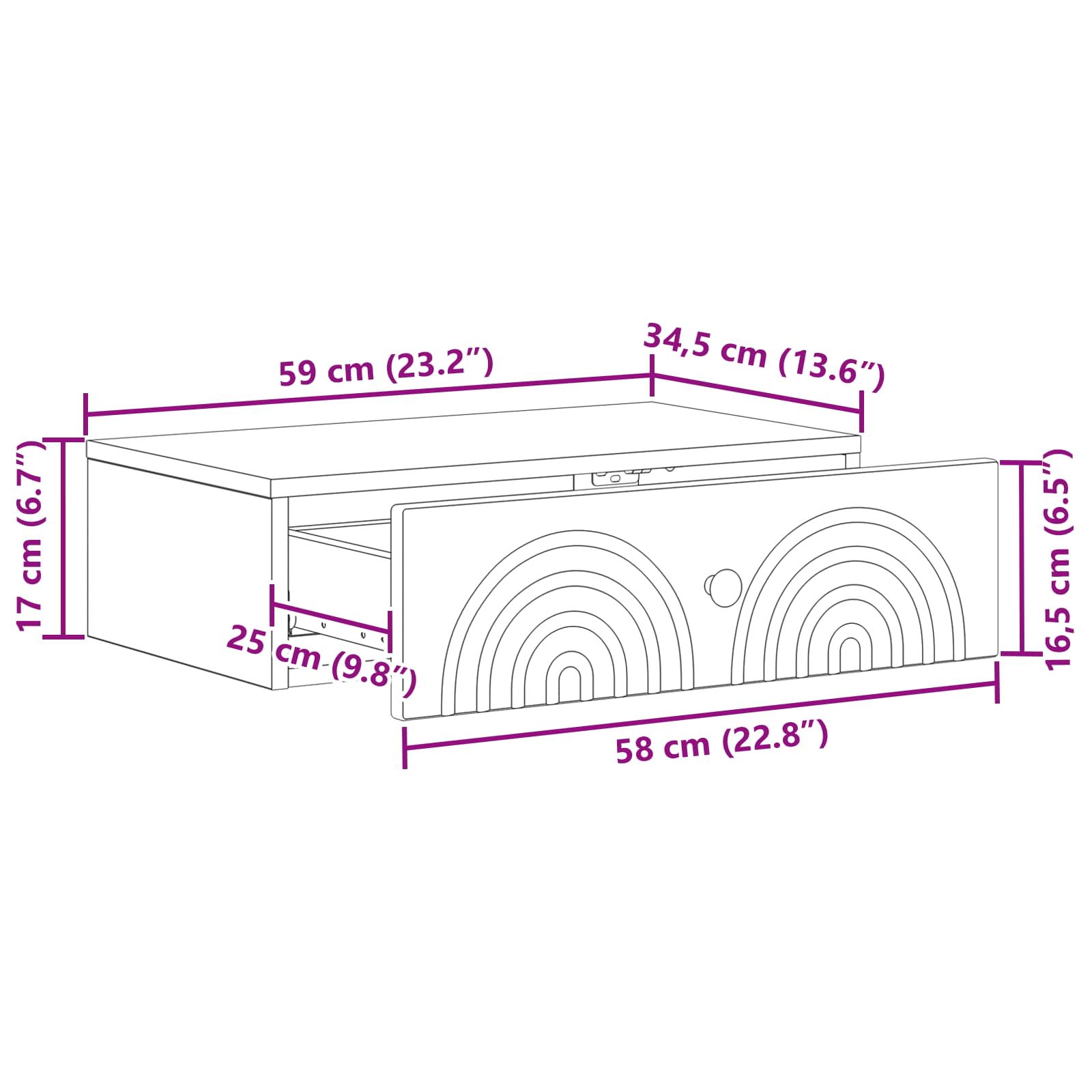 vidaXL Wandmontage Zijtafel Zwart 59 x 34,5 x 17 cm Bewerkt hout