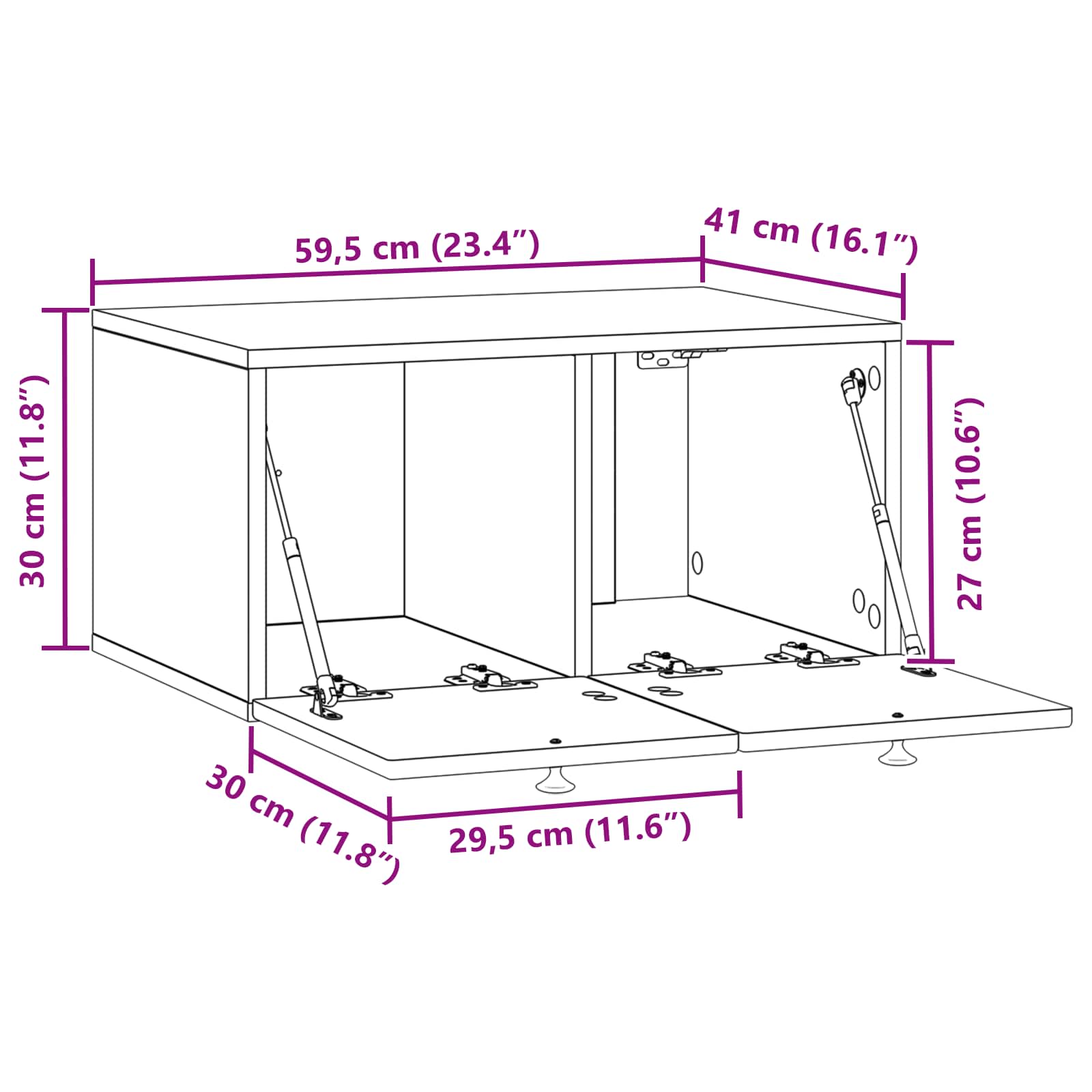 vidaXL Wandbeugel TV-kast Zwart 59,5 x 41 x 30 cm Bewerkt hout