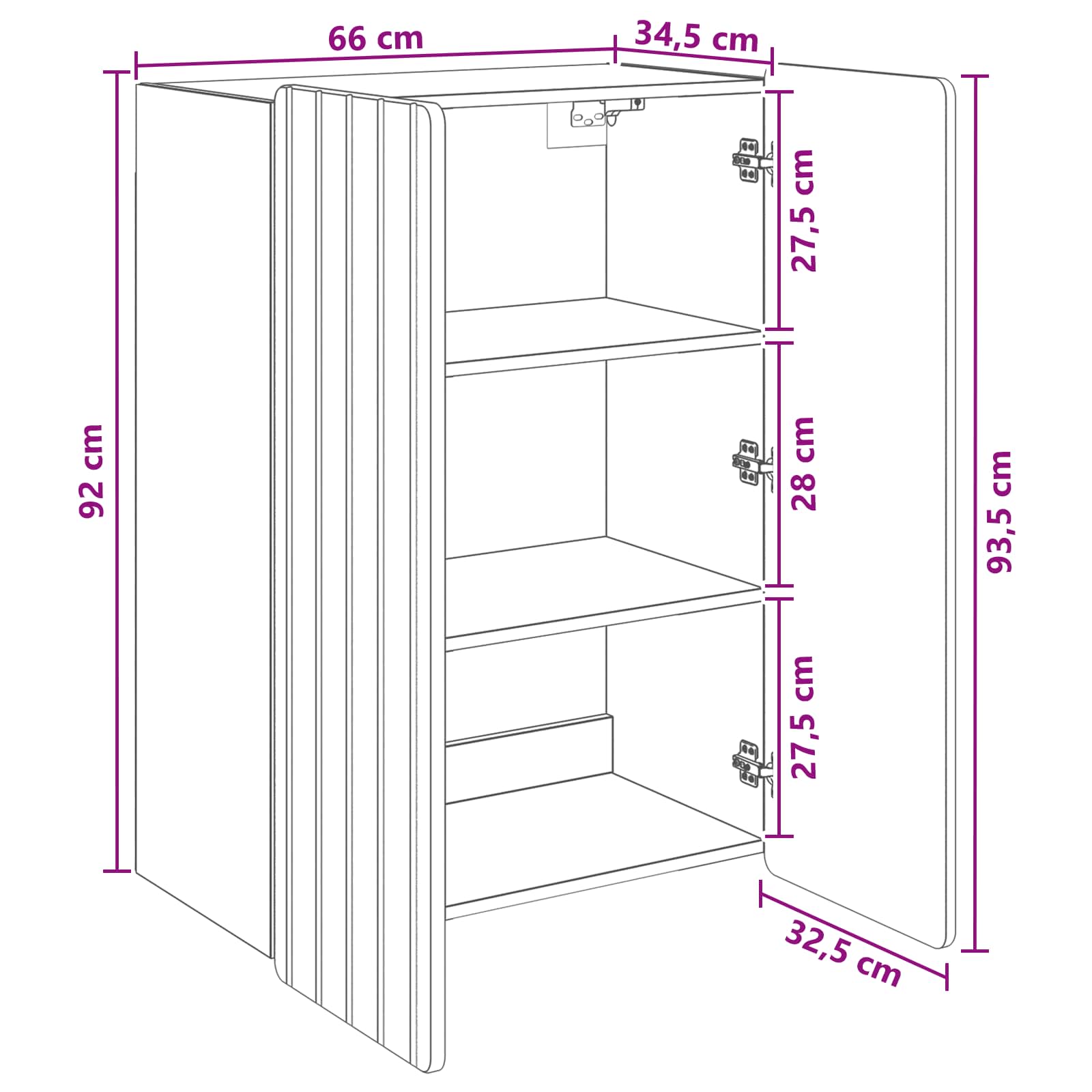 vidaXL Wandkast Wit 66 x 34,5 x 92 cm Bewerkt hout