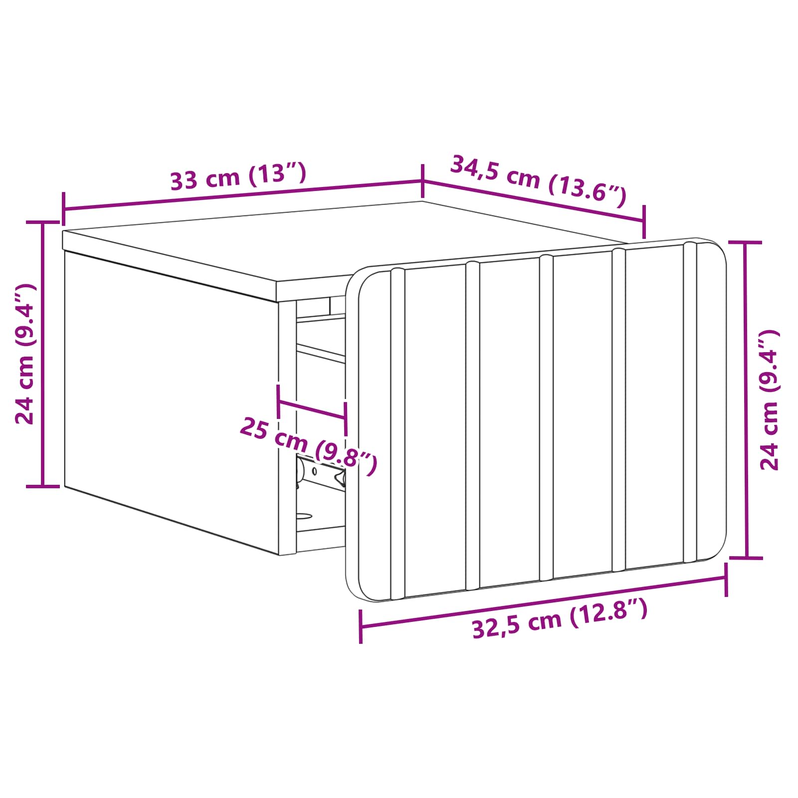 vidaXL Wandbeugel Bedkast 2 pcs Wit 33 x 34,5 x 24 cm Bewerkt hout