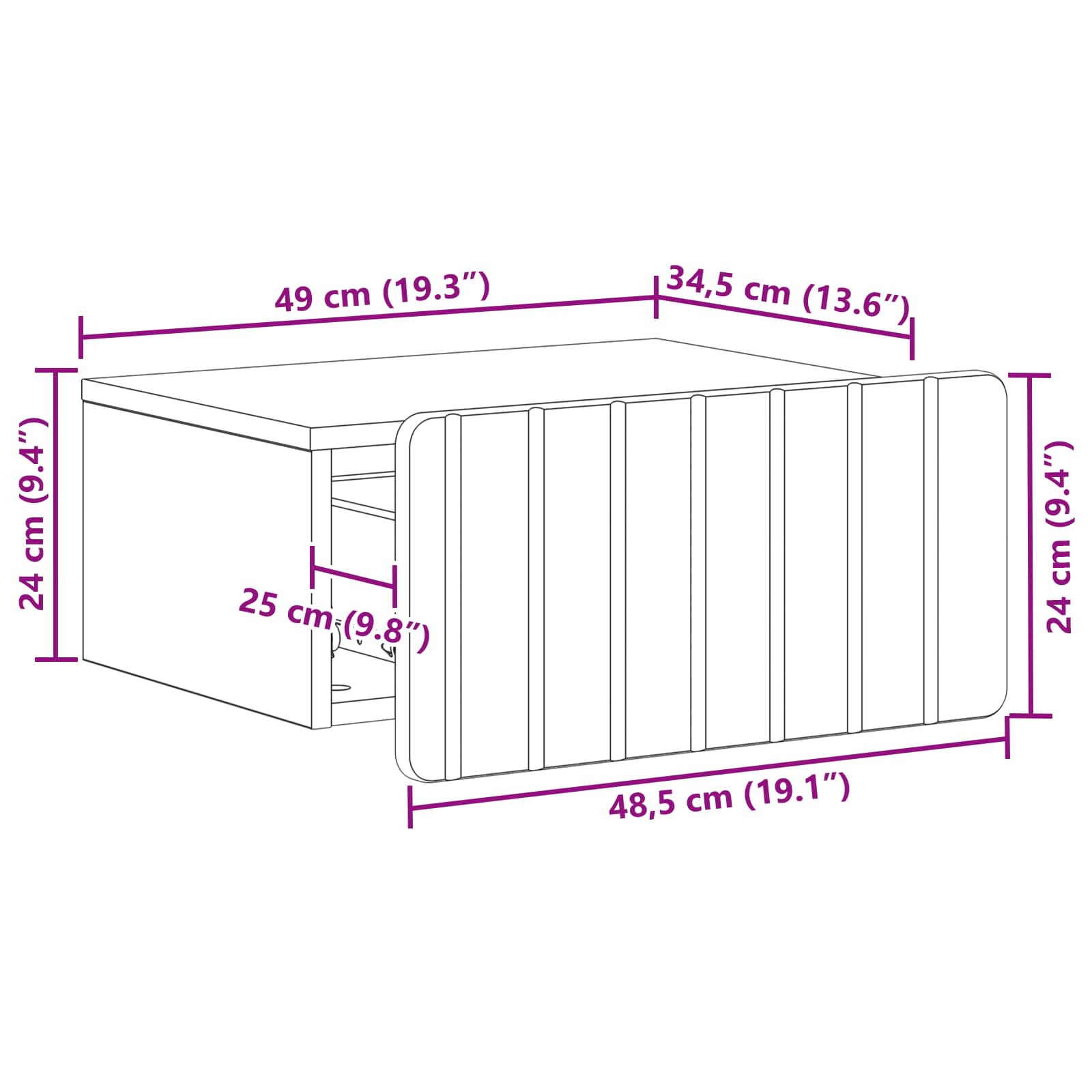 vidaXL Wandbeugel Bedkast 2 pcs Wit 49 x 34,5 x 24 cm Bewerkt hout
