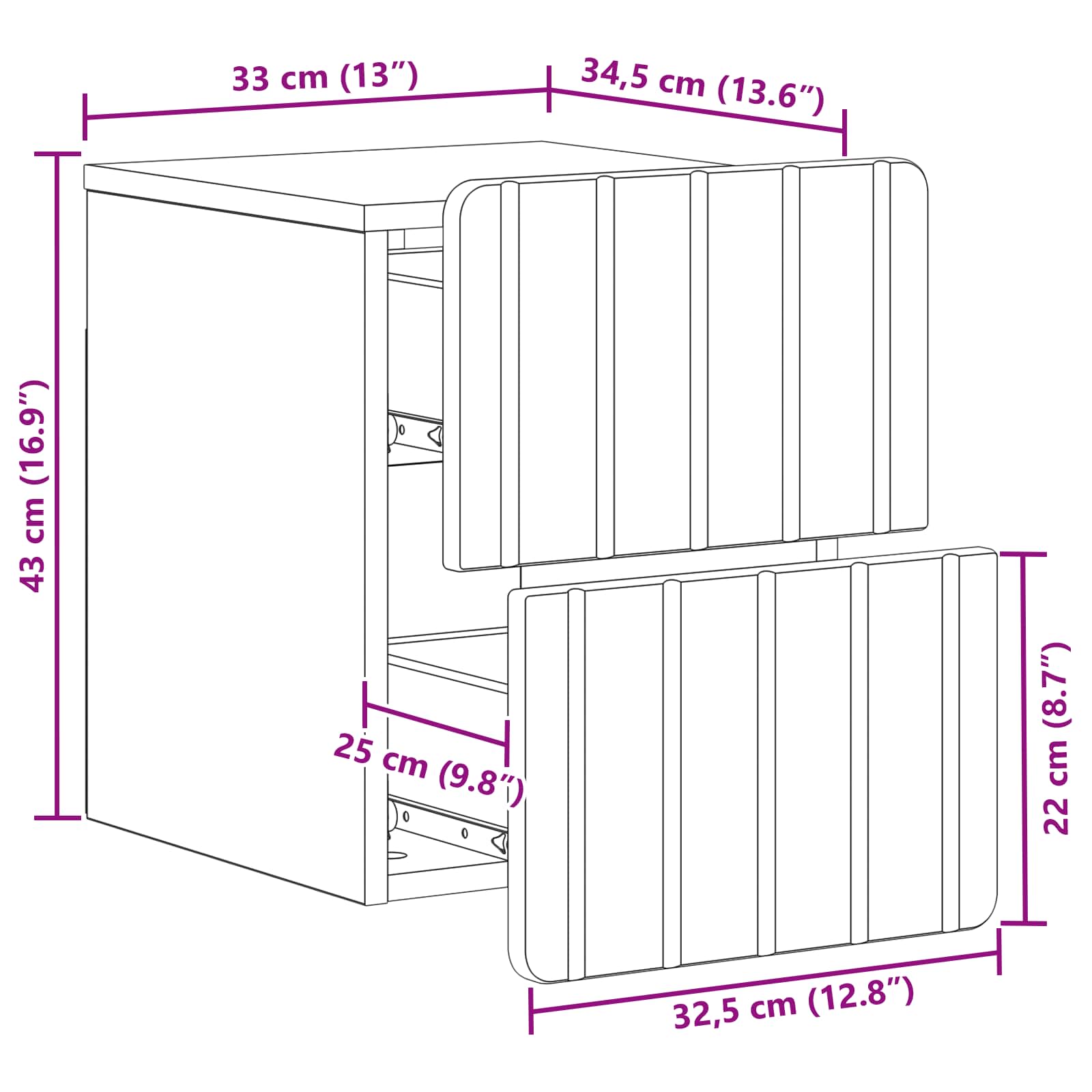 vidaXL Wandbeugel Bedkast 2 pcs Wit 33 x 34,5 x 43 cm Bewerkt hout