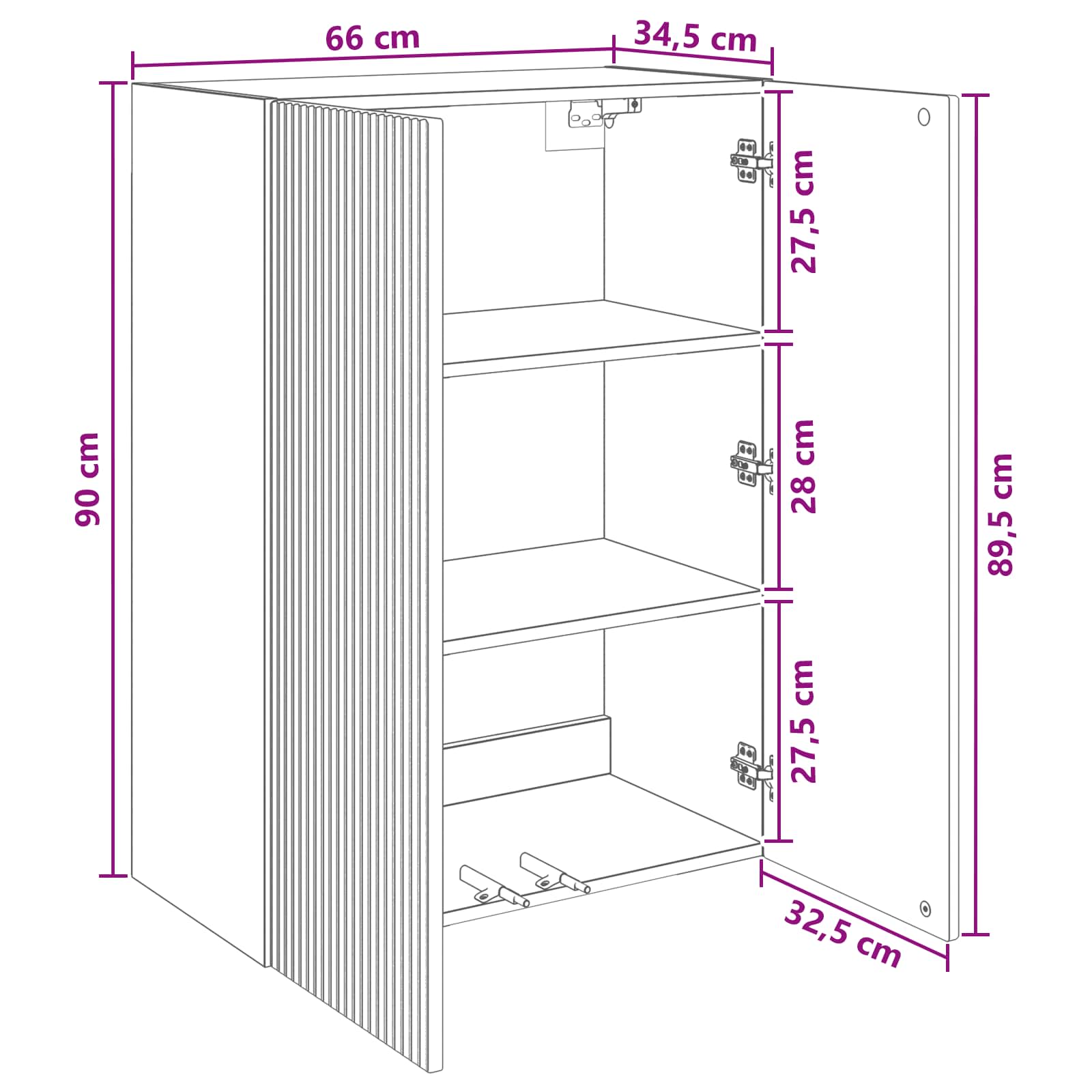 vidaXL Wandkast Wit 66 x 34,5 x 90 cm Bewerkt hout