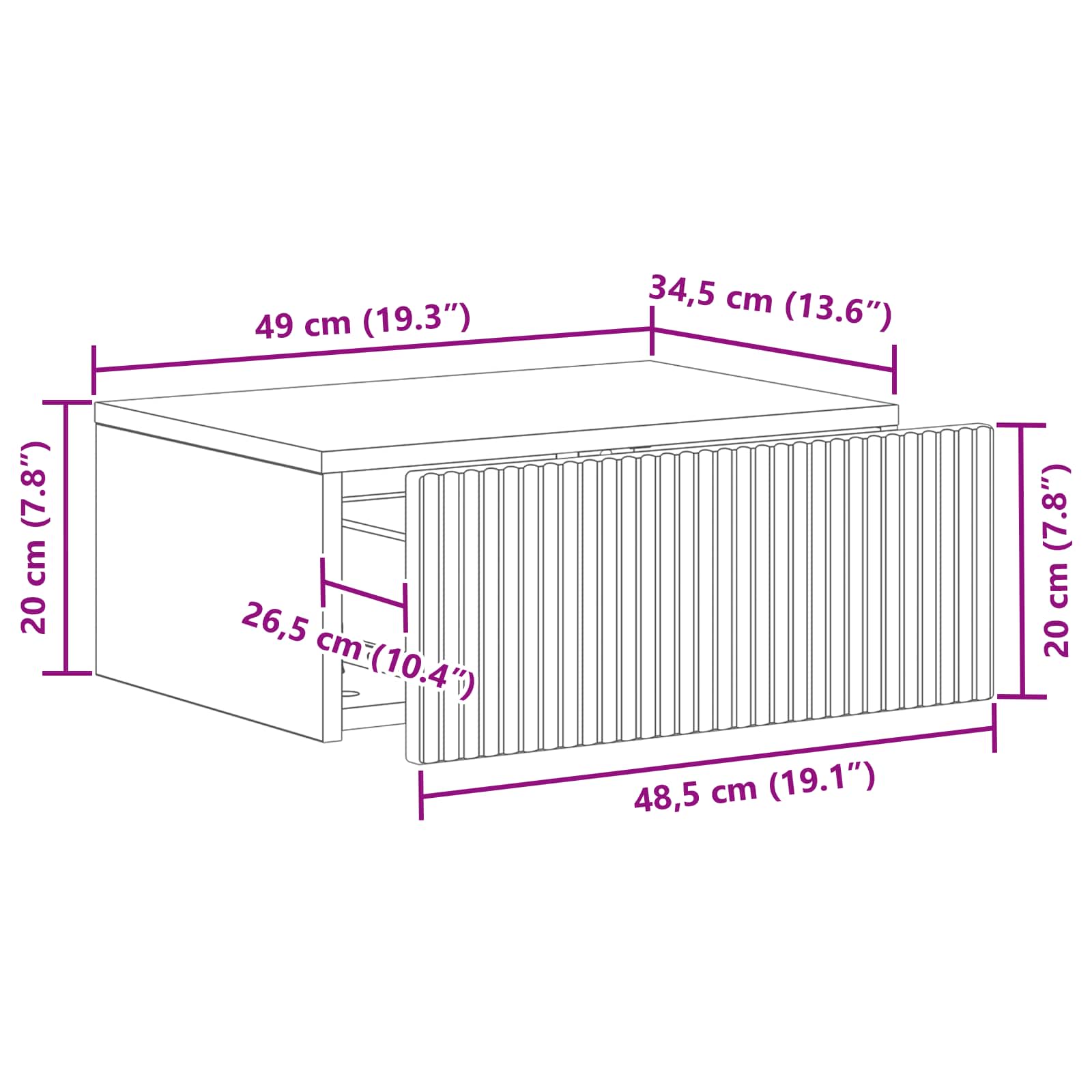 vidaXL Wandbeugel Bedkast 2 pcs Wit 49 x 34,5 x 20 cm Bewerkt hout