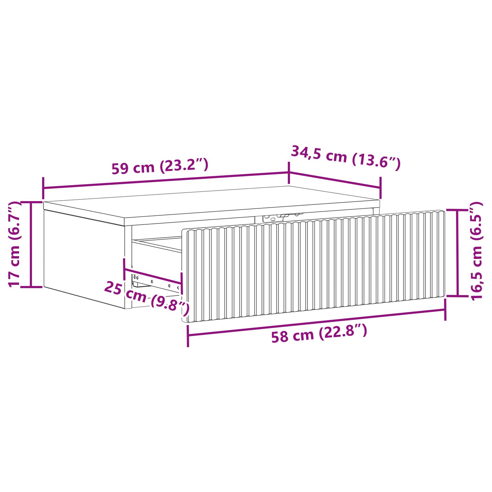 vidaXL Wandmontage Zijtafel Zwart 59 x 34,5 x 17 cm Bewerkt hout