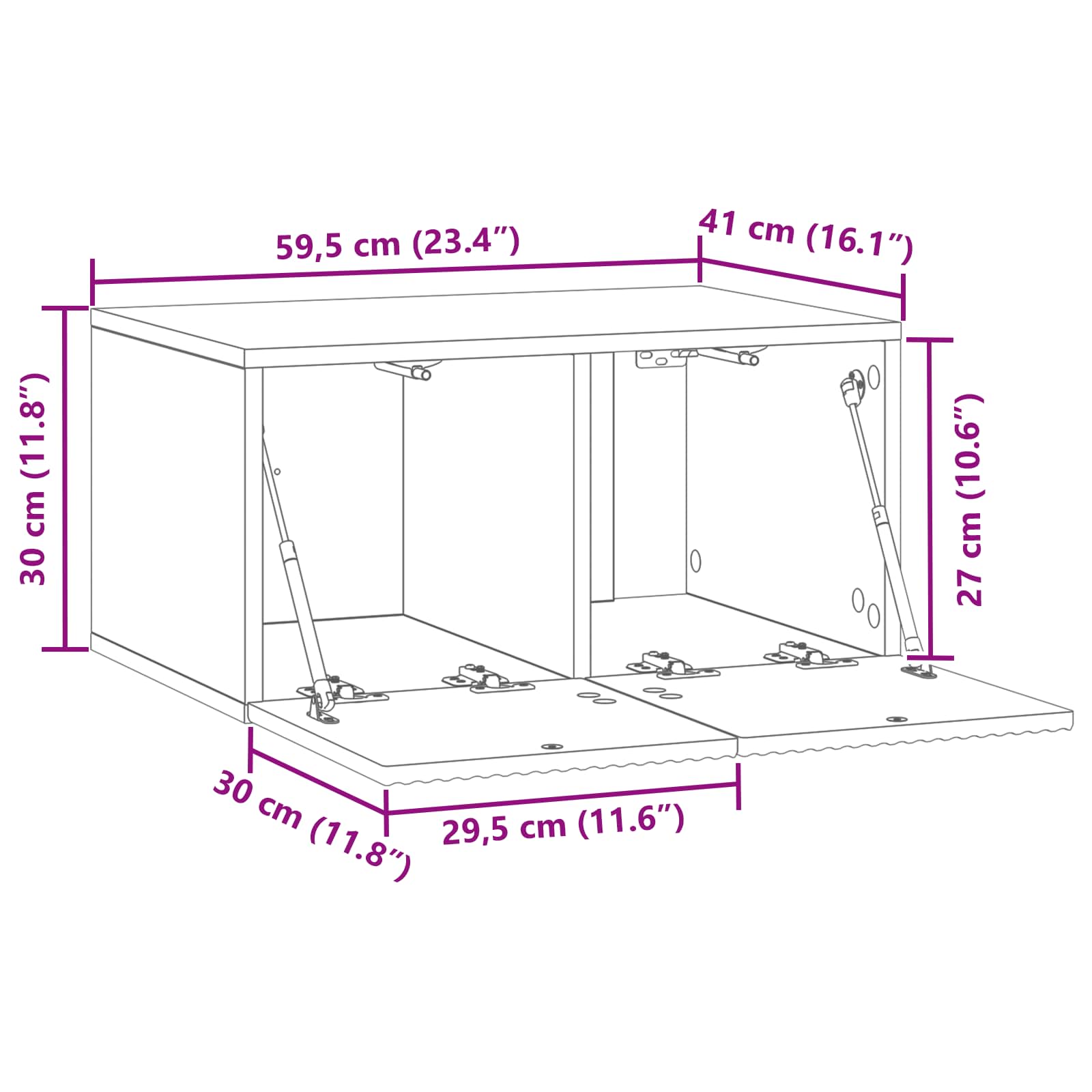 vidaXL Wandbeugel TV-kast Zwart 59,5 x 41 x 30 cm Bewerkt hout