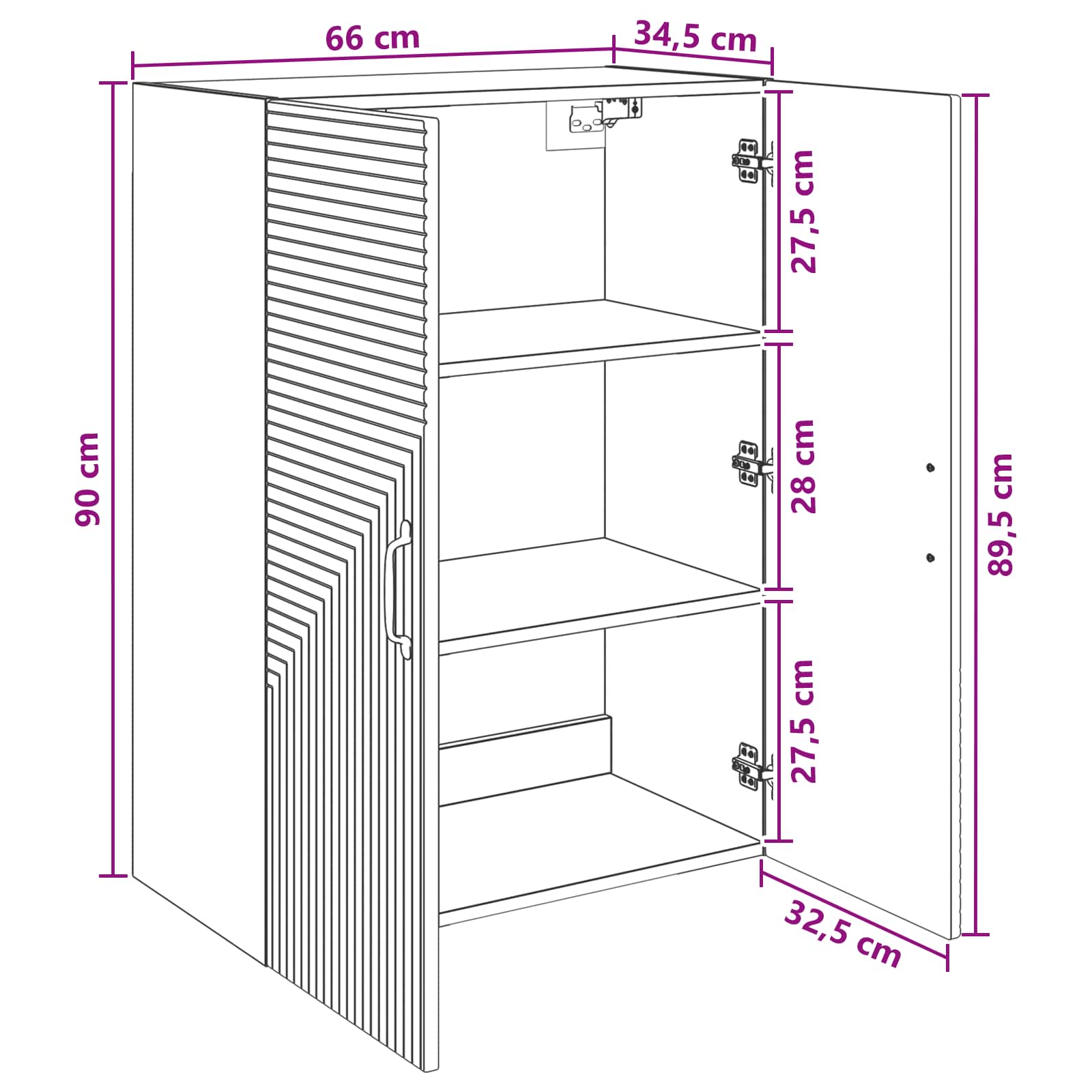 vidaXL Wandkast Wit 66 x 34,5 x 90 cm Bewerkt hout