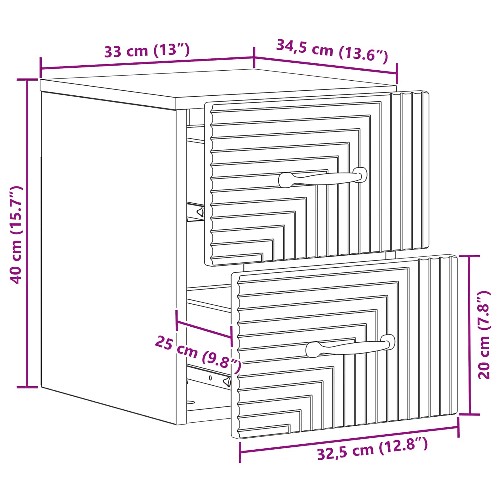 vidaXL Wandbeugel Bedkast 2 pcs Wit 34,5 x 33 x 40 cm Bewerkt hout