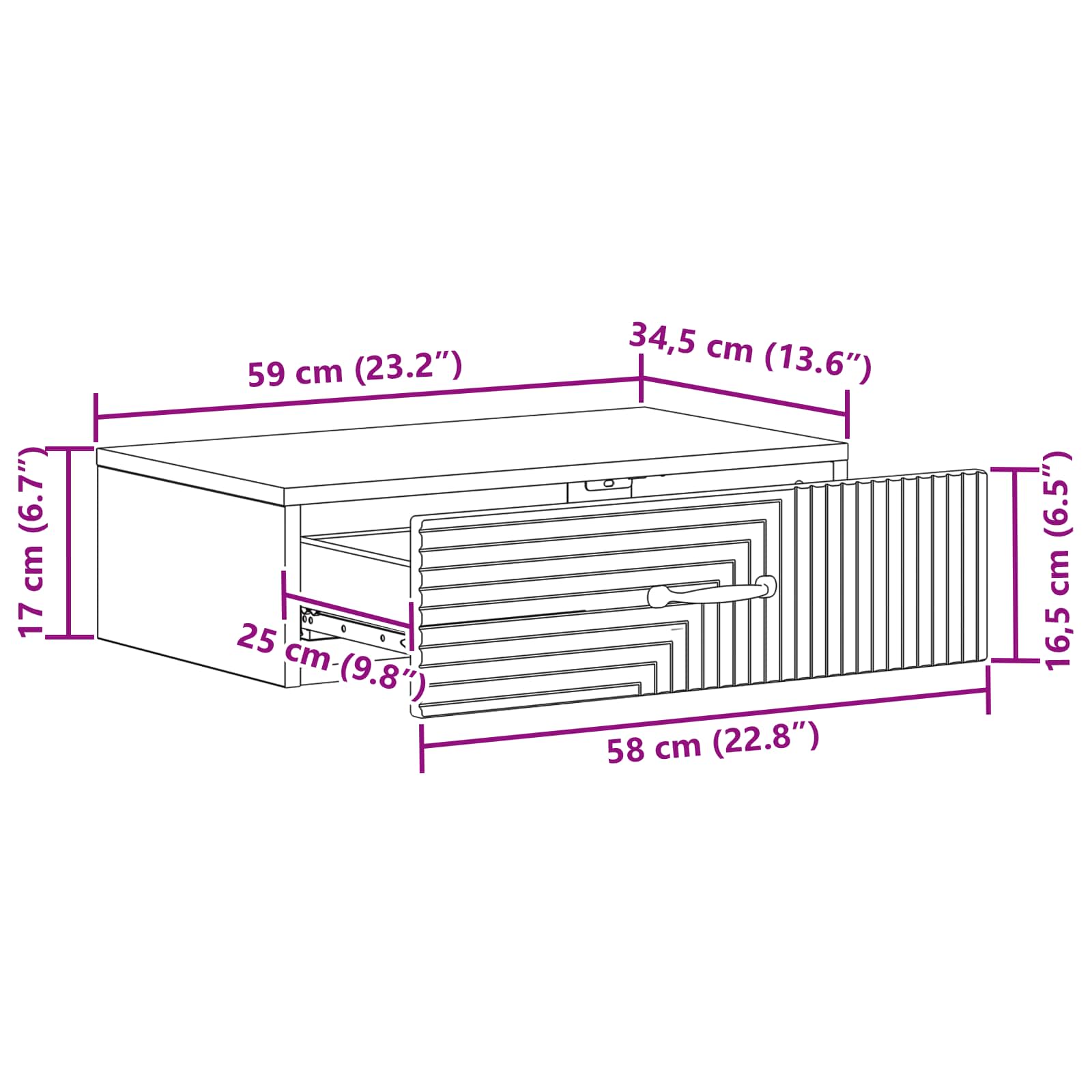 vidaXL Wandmontage Zijtafel Zwart 59 x 34,5 x 17 cm Bewerkt hout