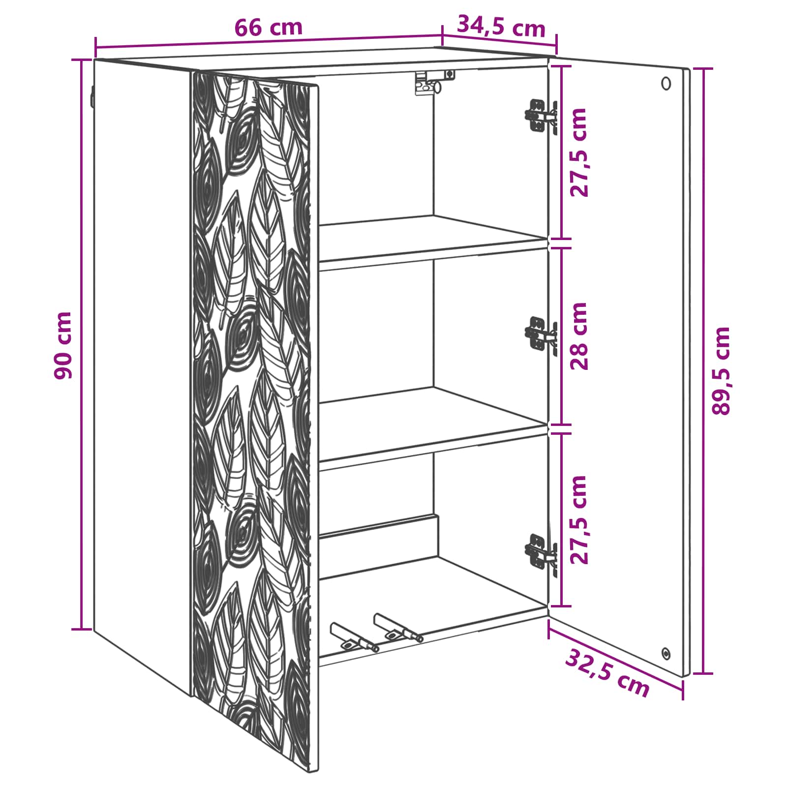 vidaXL Wandkast Wit 66 x 34,5 x 90 cm Bewerkt hout