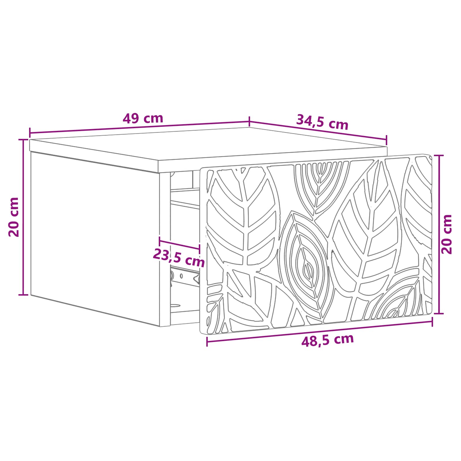 vidaXL Wandbeugel Bedkast Wit 49 x 34,5 x 20 cm Bewerkt hout