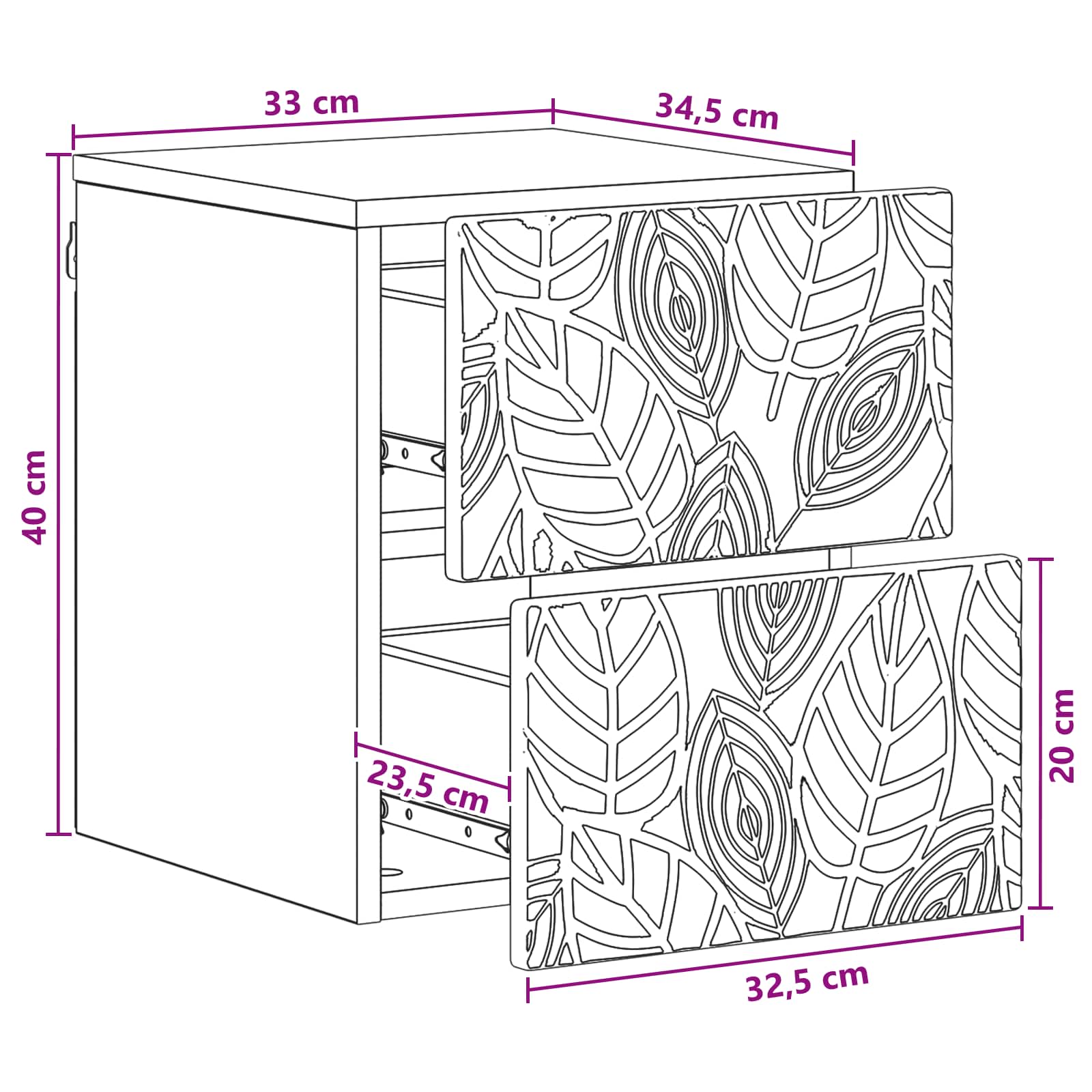 vidaXL Wandbeugel Bedkast Wit 34,5 x 33 x 40 cm Bewerkt hout