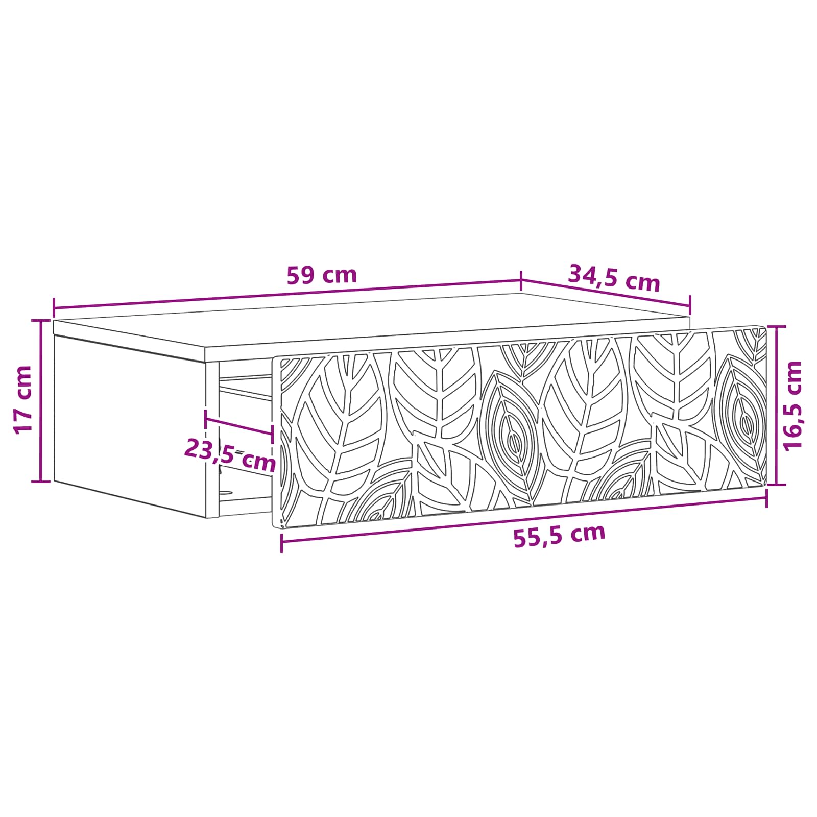 vidaXL Wandmontage Zijtafel Wit 59 x 34,5 x 17 cm Bewerkt hout