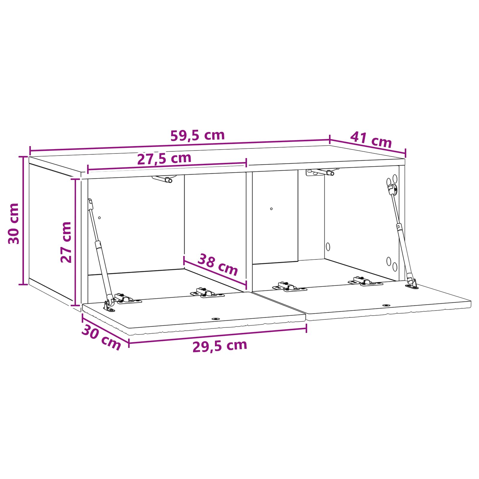 vidaXL Wandbeugel TV-kast 59,5 x 41 x 30 cm Wit Bewerkt hout