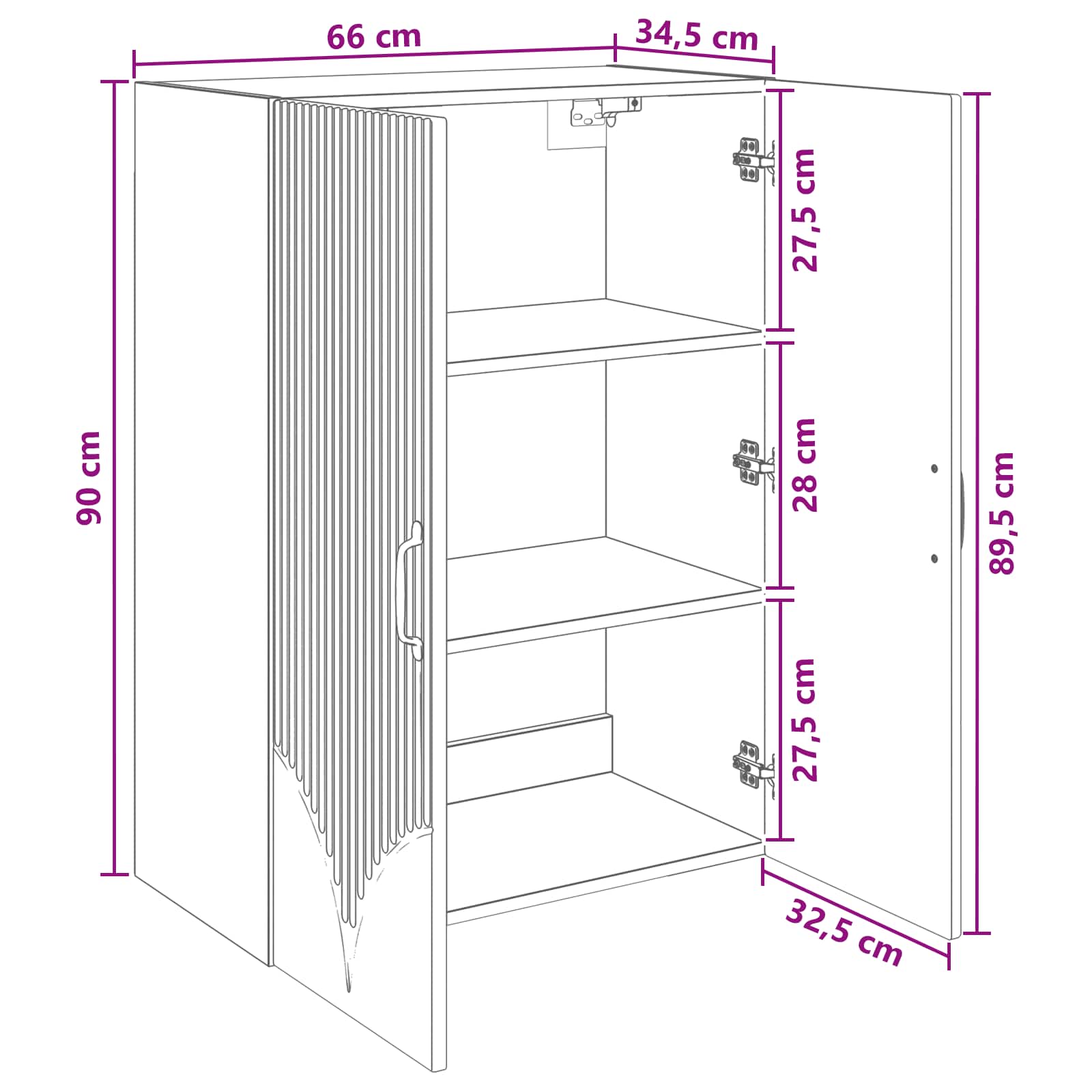 vidaXL Wandkast Wit 66 x 34,5 x 90 cm Bewerkt hout