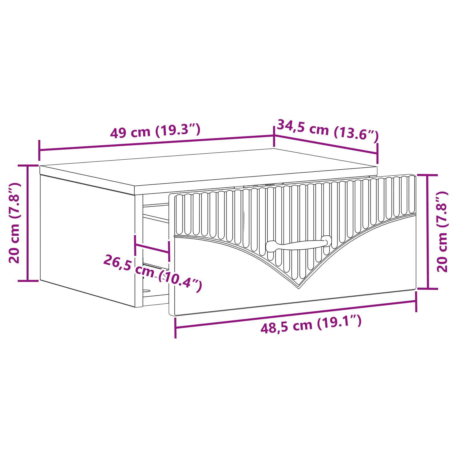 vidaXL Wandbeugel Bedkast 2 pcs Wit 49 x 34,5 x 20 cm Bewerkt hout