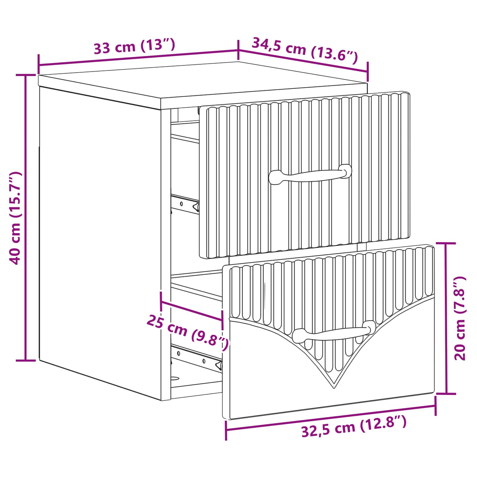 vidaXL Wandbeugel Bedkast 2 pcs Wit 34,5 x 33 x 40 cm Bewerkt hout
