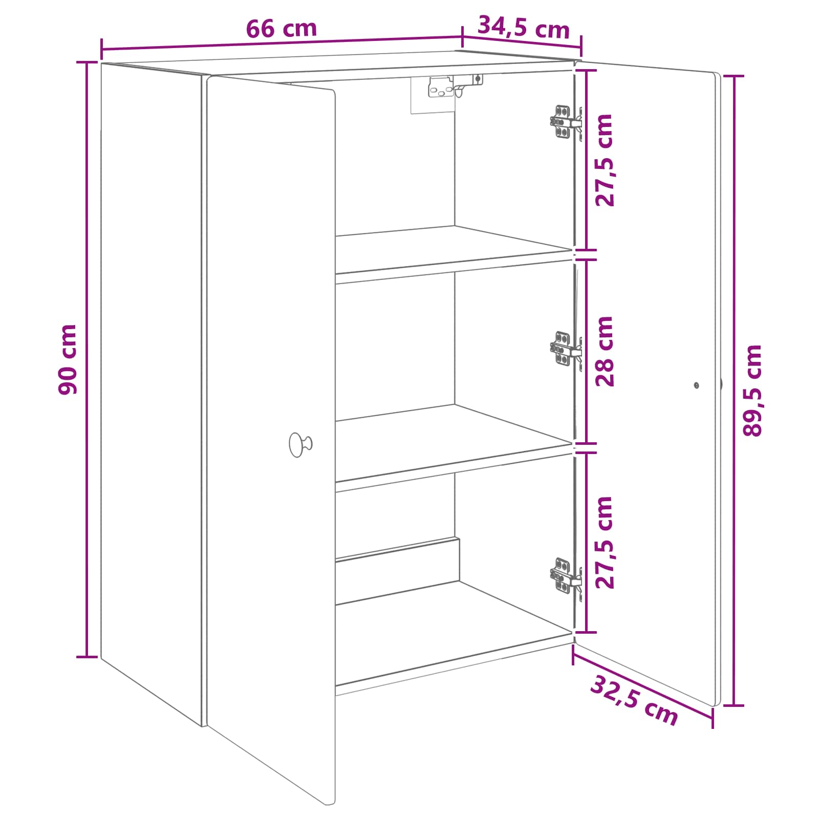 vidaXL Wandkast Wit 66 x 34,5 x 90 cm Bewerkt hout