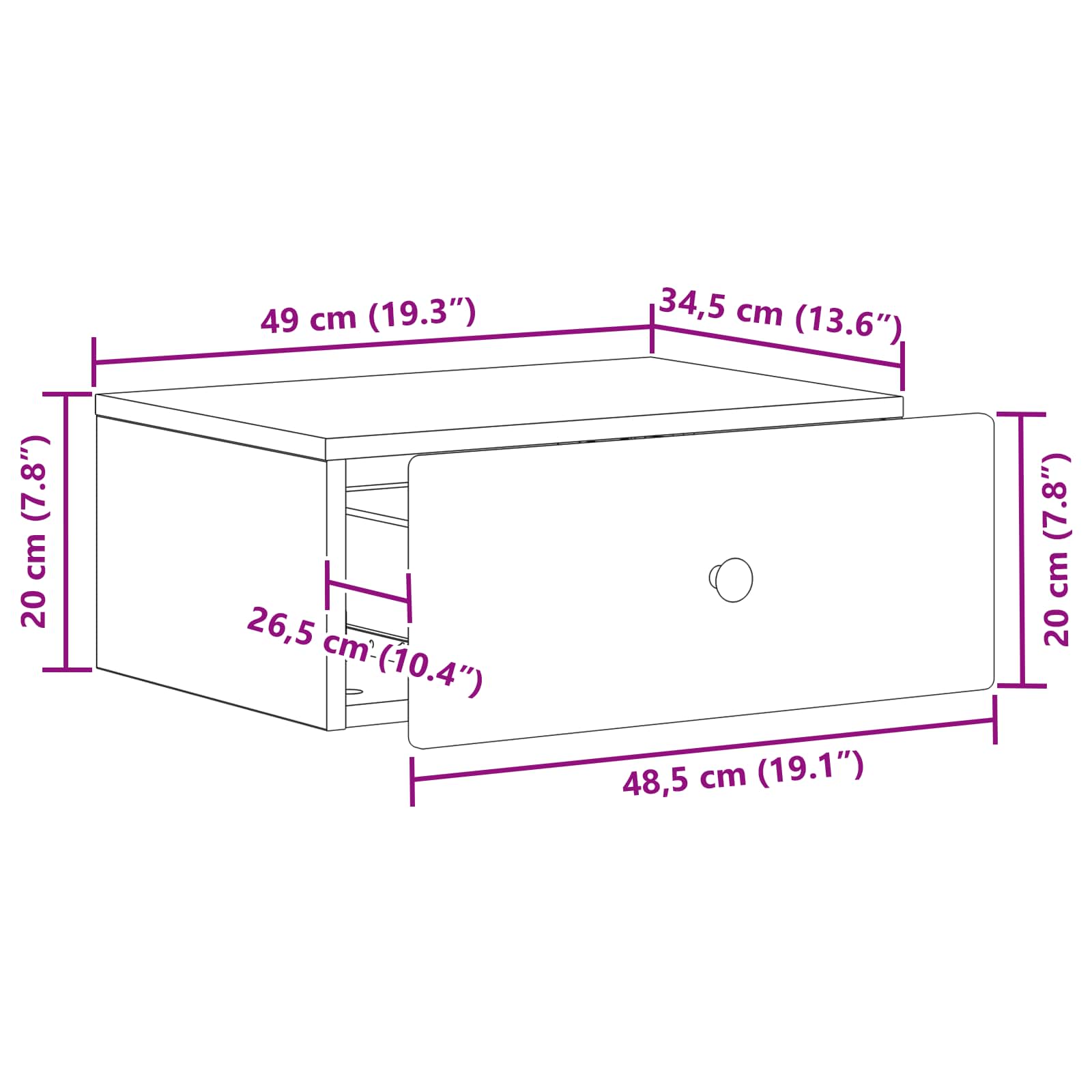 vidaXL Wandbeugel Bedkast Zwart 49 x 34,5 x 20 cm Bewerkt hout