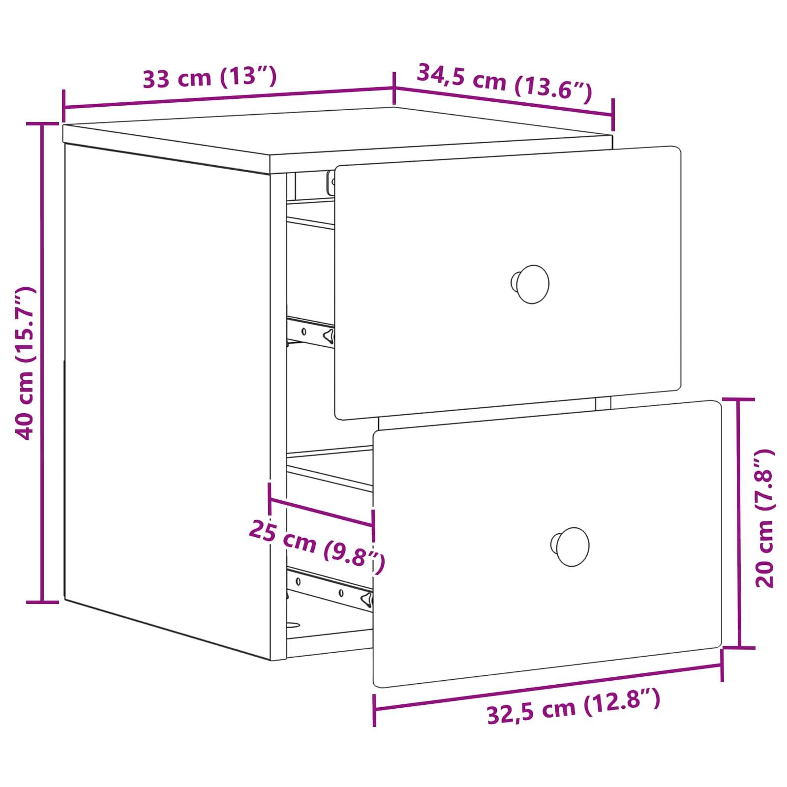 vidaXL Wandbeugel Bedkast 2 pcs Wit 34,5 x 33 x 40 cm Bewerkt hout