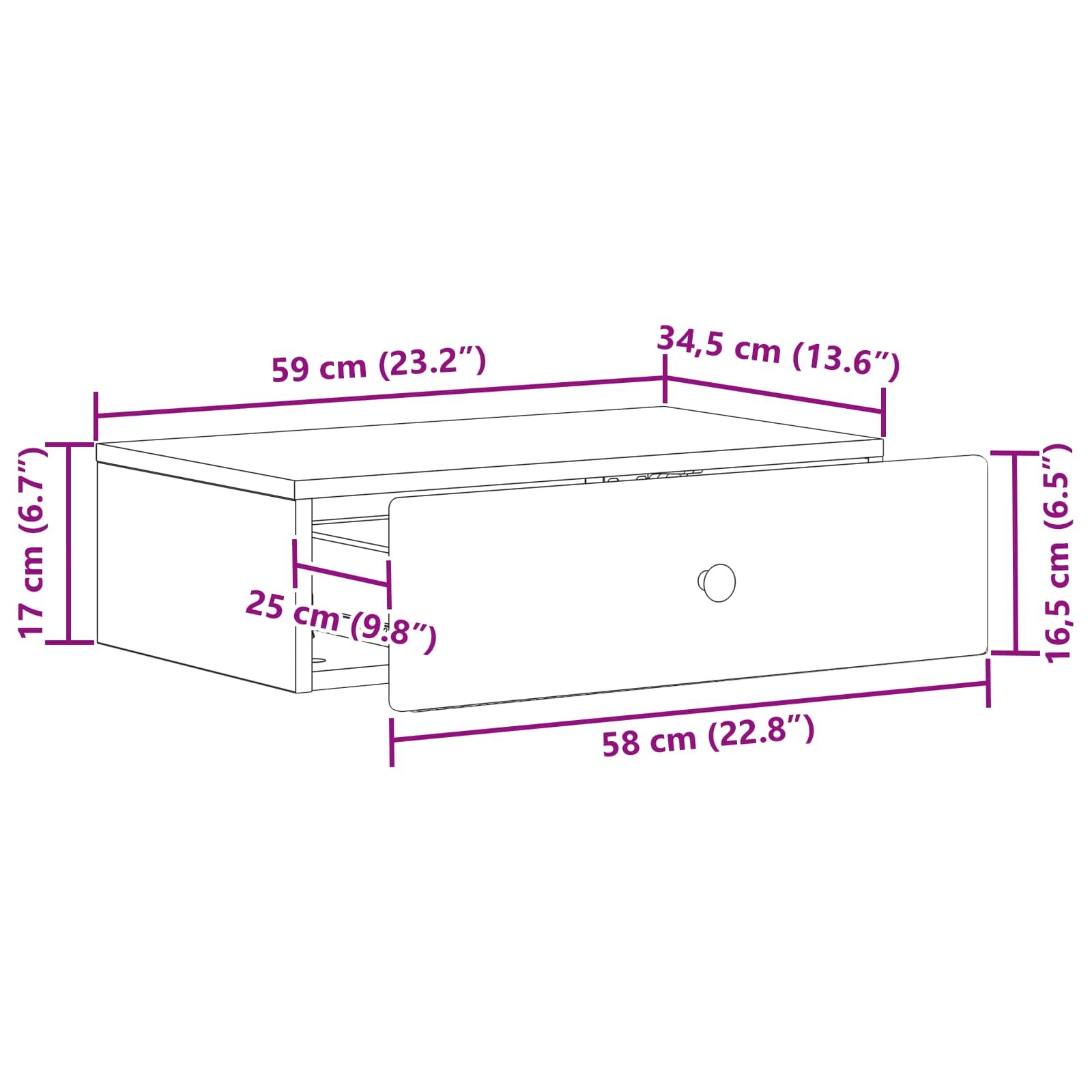 vidaXL Wandmontage Zijtafel Zwart 59 x 34,5 x 17 cm Bewerkt hout