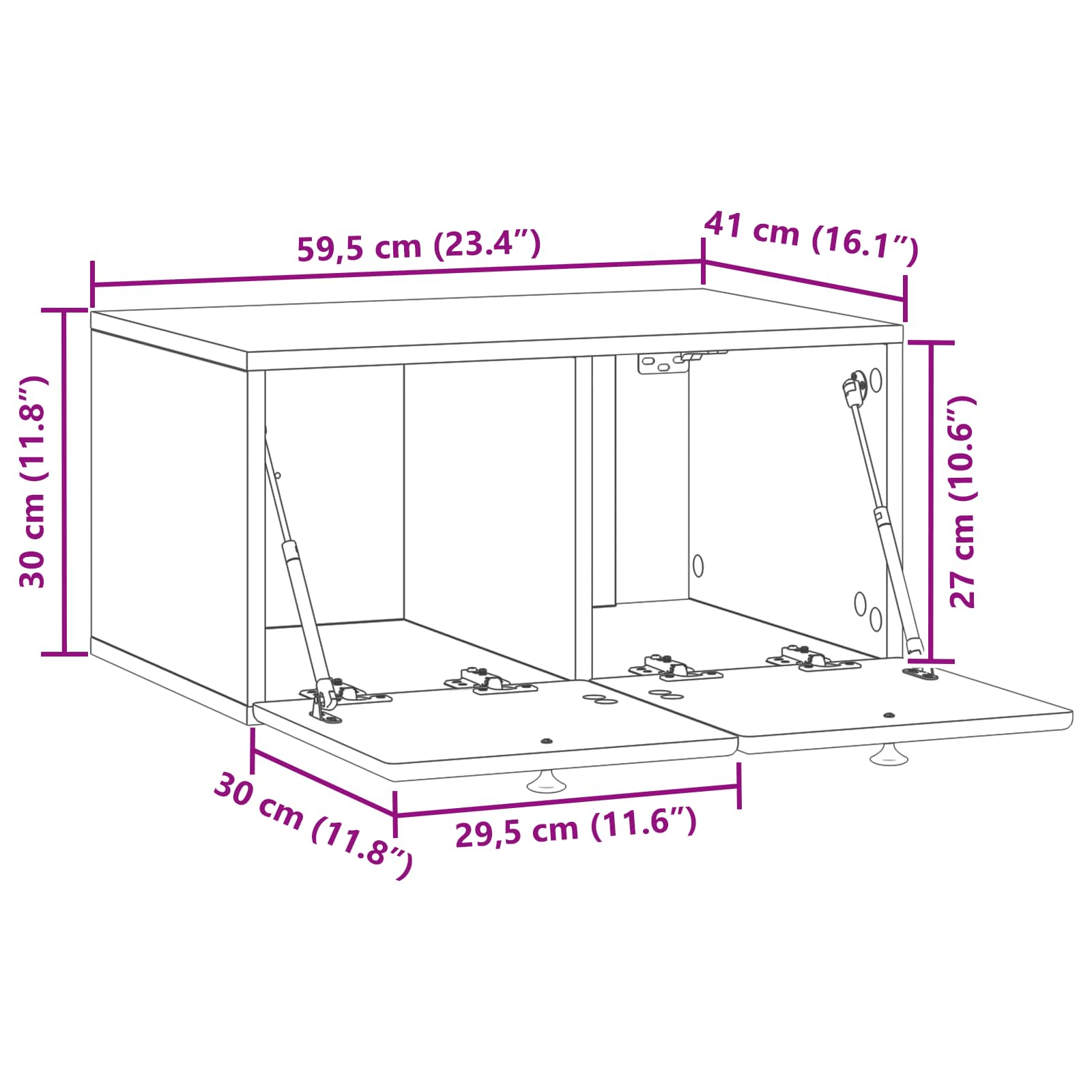 vidaXL Wandbeugel TV-kast Zwart 59,5 x 41 x 30 cm Bewerkt hout
