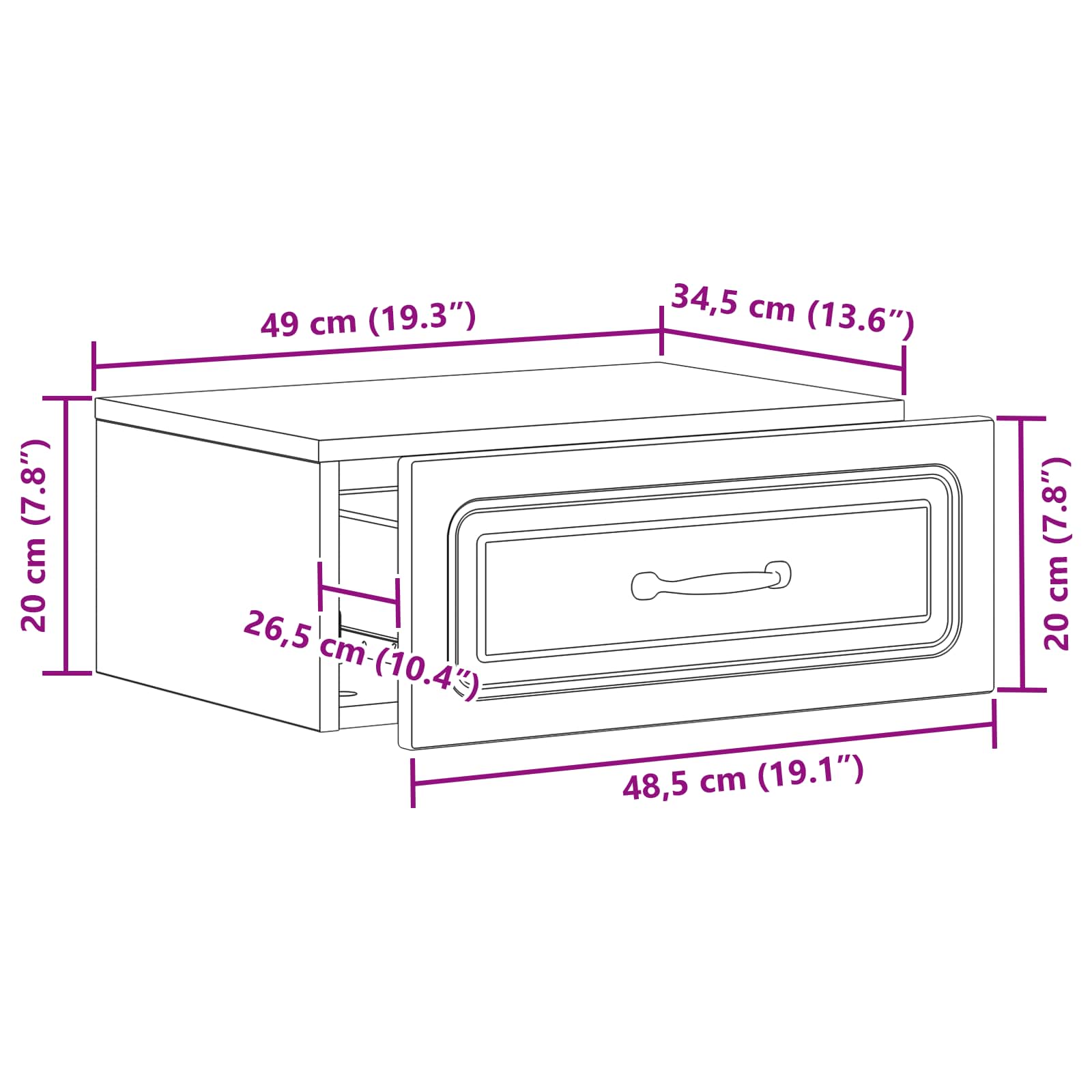 vidaXL Wandbeugel Bedkast 2 pcs Wit 49 x 34,5 x 20 cm Bewerkt hout