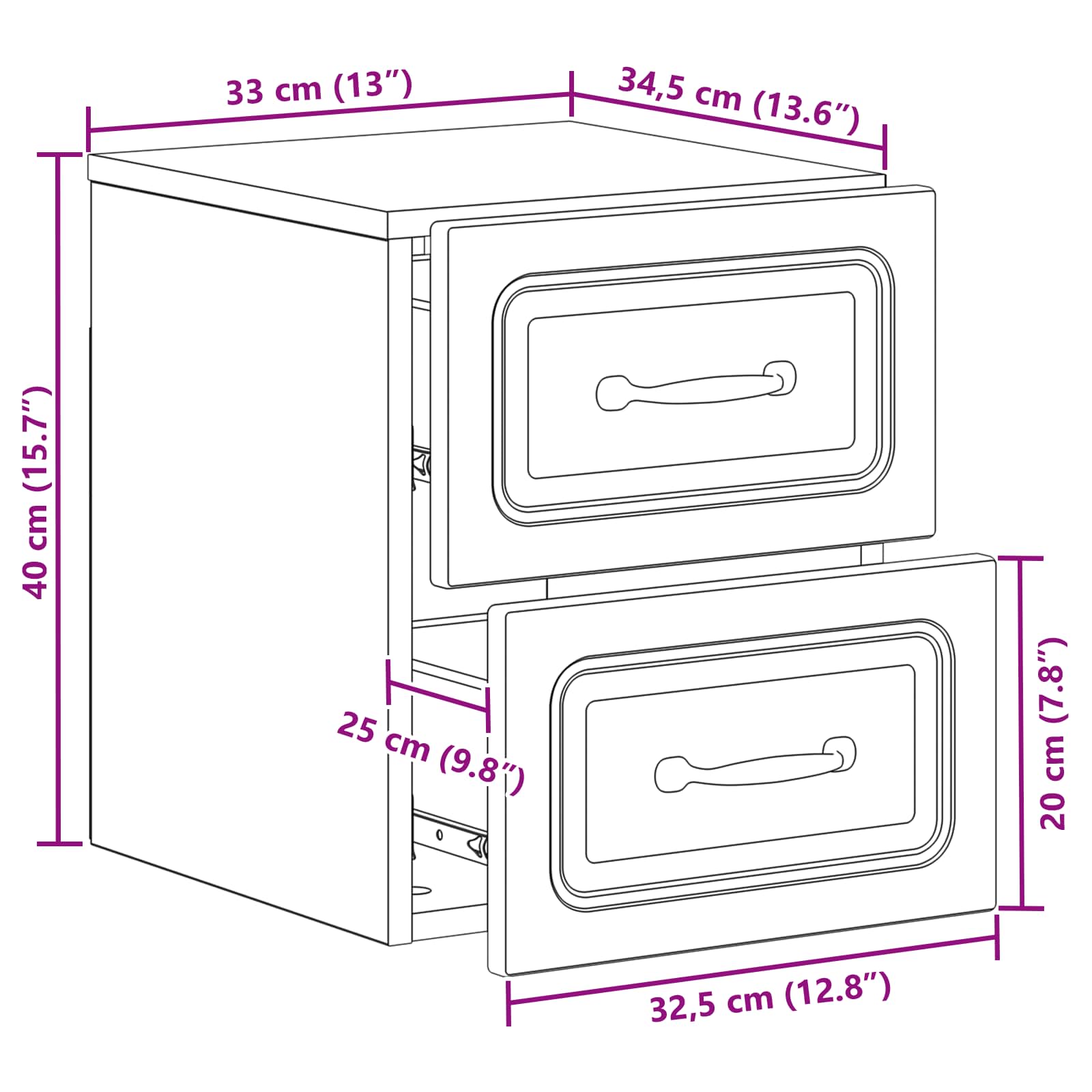 vidaXL Wandbeugel Bedkast 2 pcs Wit 34,5 x 33 x 40 cm Bewerkt hout