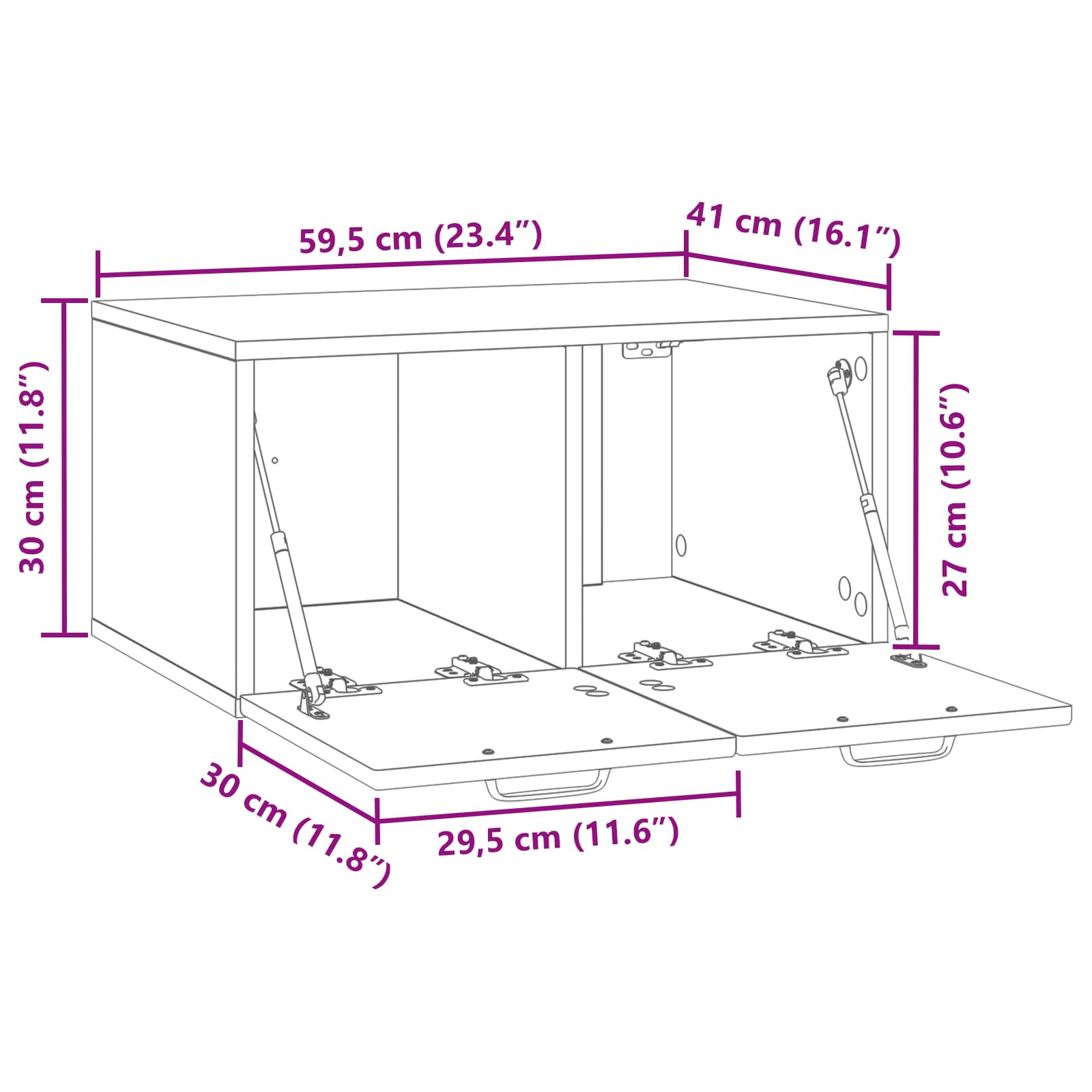 vidaXL Wandbeugel TV-kast Zwart 59,5 x 41 x 30 cm Bewerkt hout