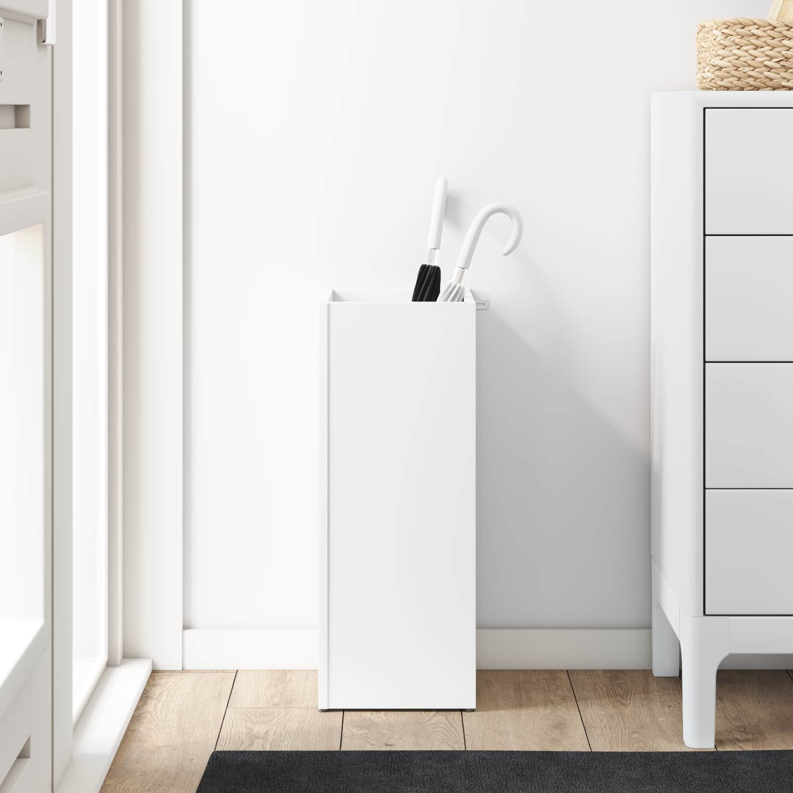 vidaXL Paraplu Standaard met opslag Wit 25 x 24,5 x 64 cm Bewerkt hout