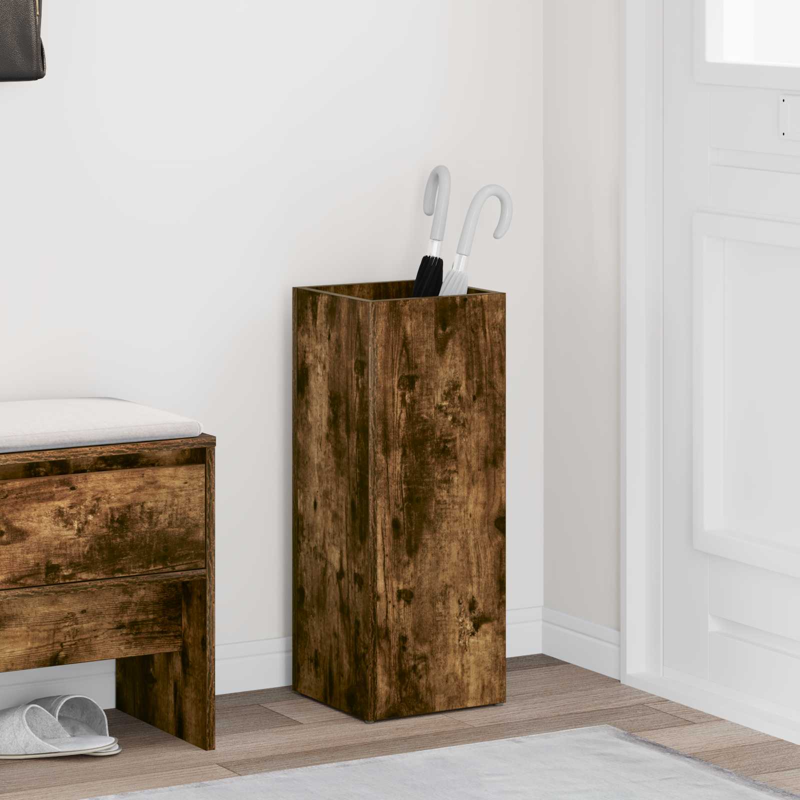 vidaXL Paraplu Standaard met opslag Wit 25 x 24,5 x 64 cm Bewerkt hout